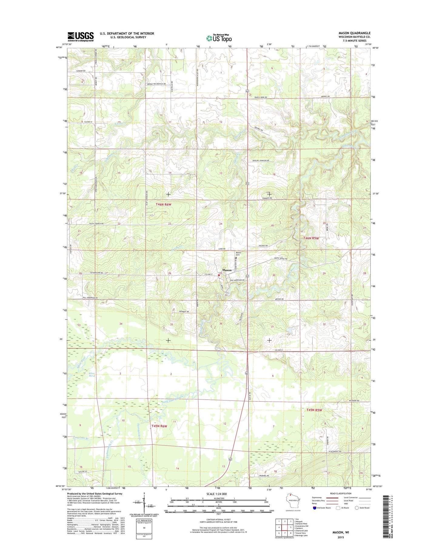 Mason Wisconsin US Topo Map Image