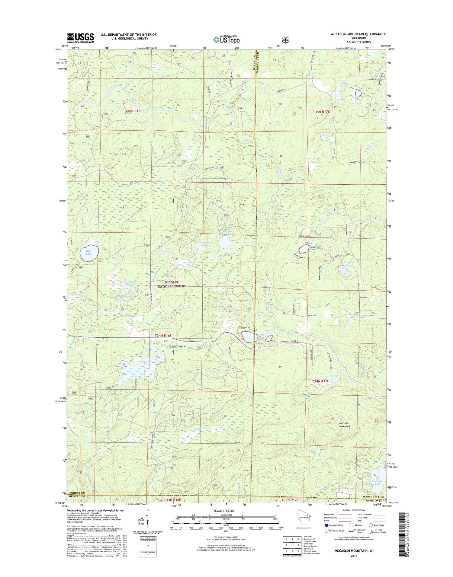 McCaslin Mountain Wisconsin US Topo Map Image