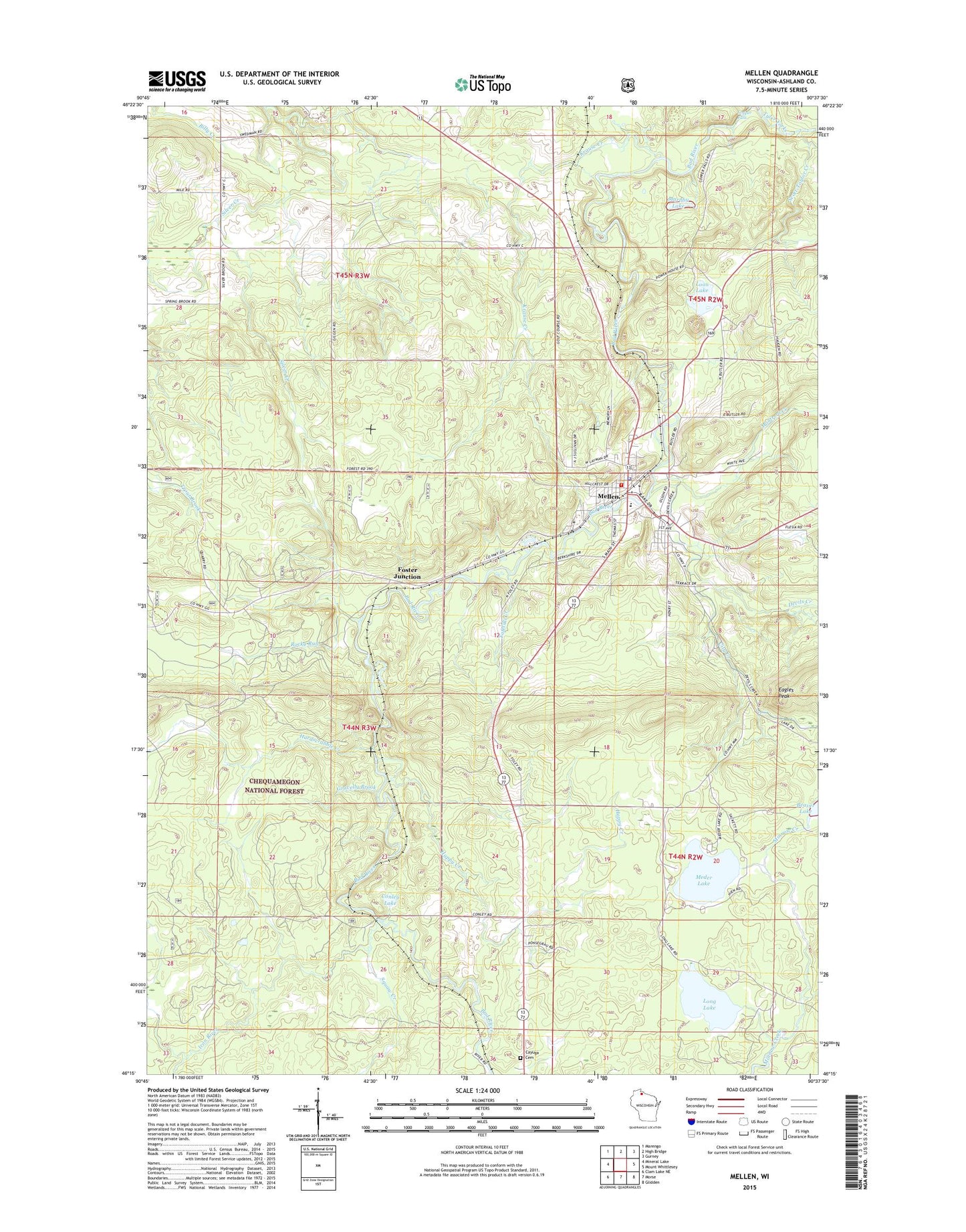 Mellen Wisconsin US Topo Map Image