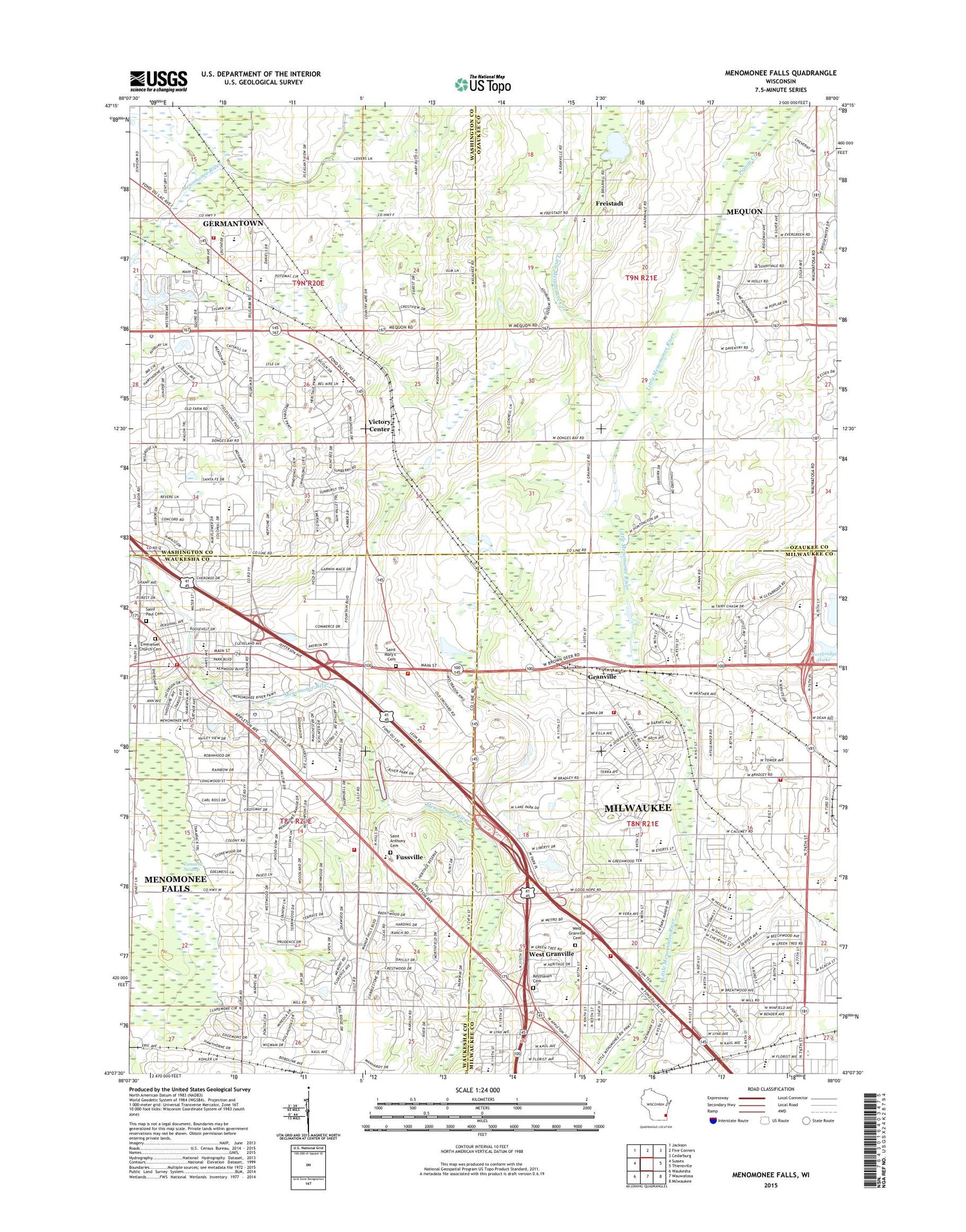 Menomonee Falls Wisconsin US Topo Map Image