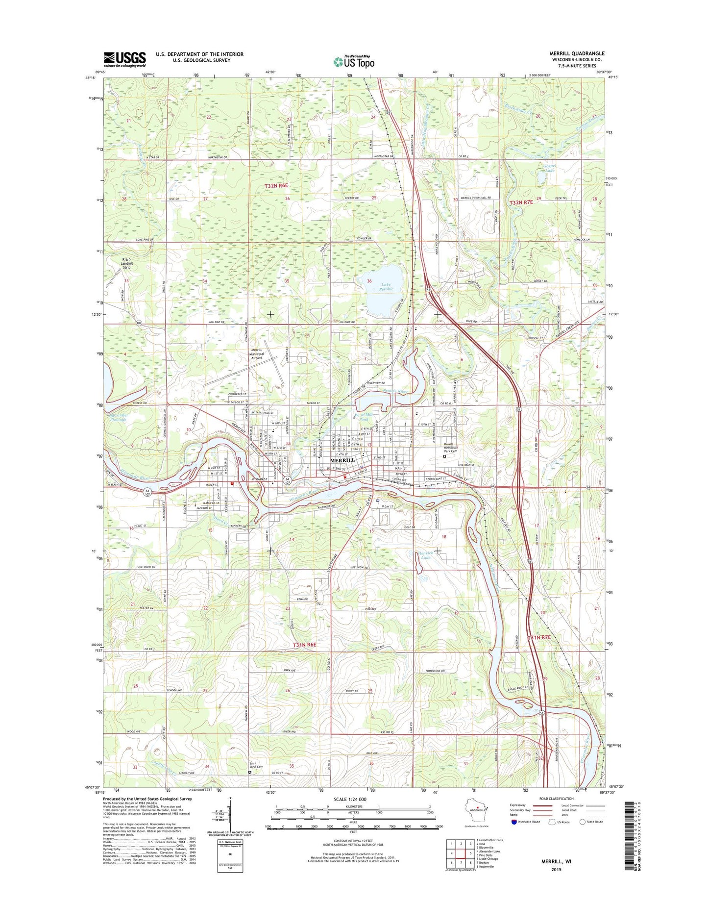 Merrill Wisconsin US Topo Map Image