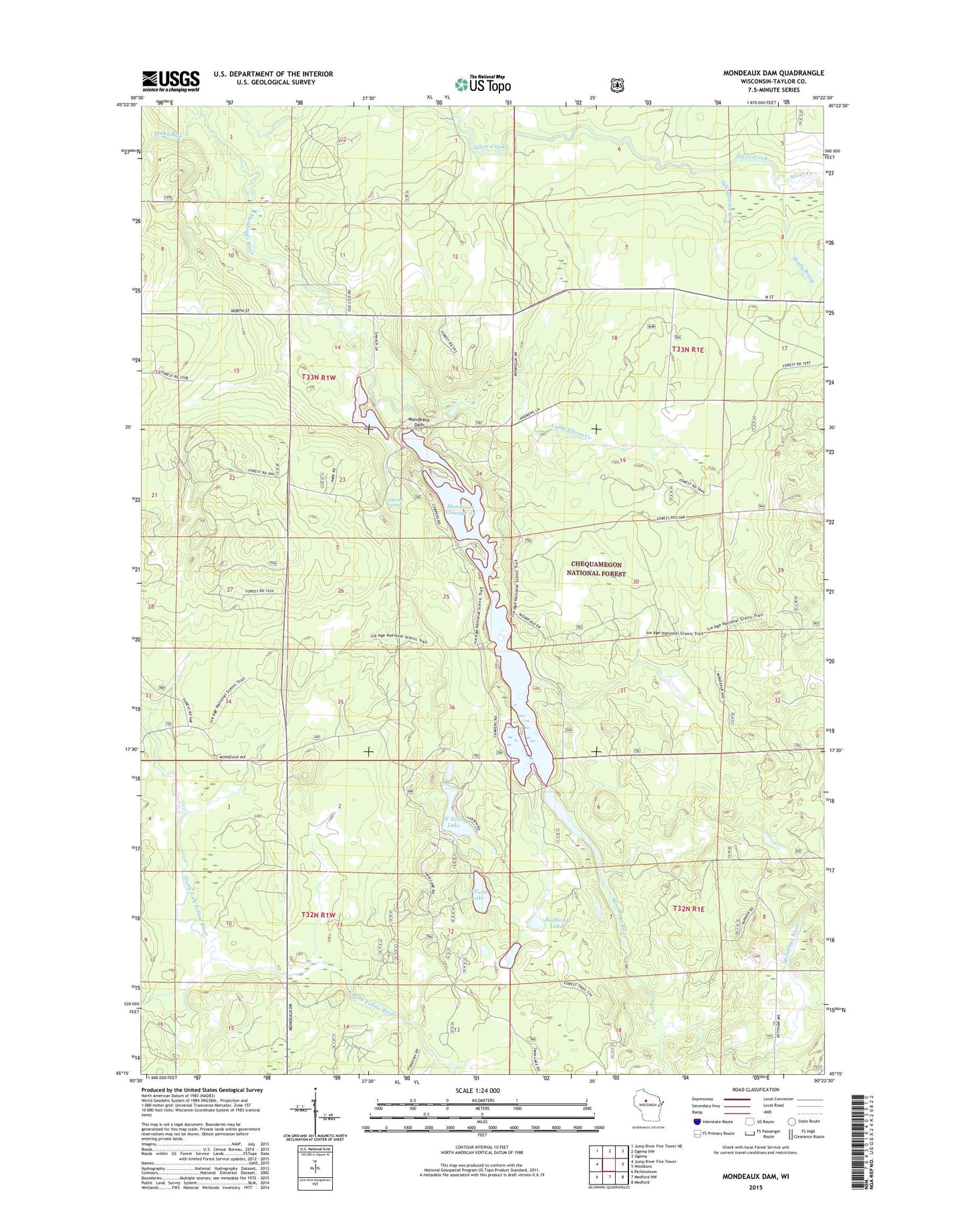 Mondeaux Dam Wisconsin US Topo Map Image
