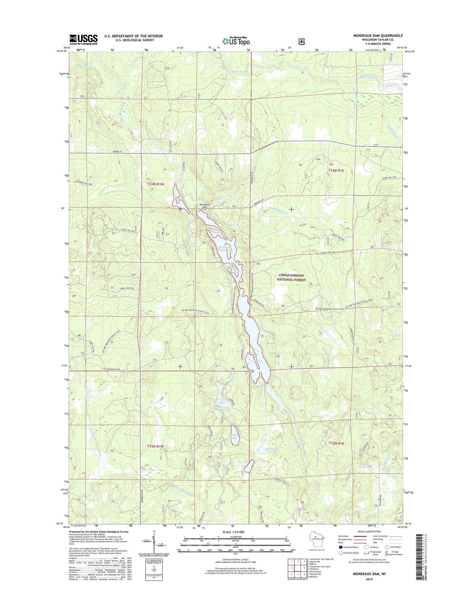 Mondeaux Dam Wisconsin US Topo Map Image