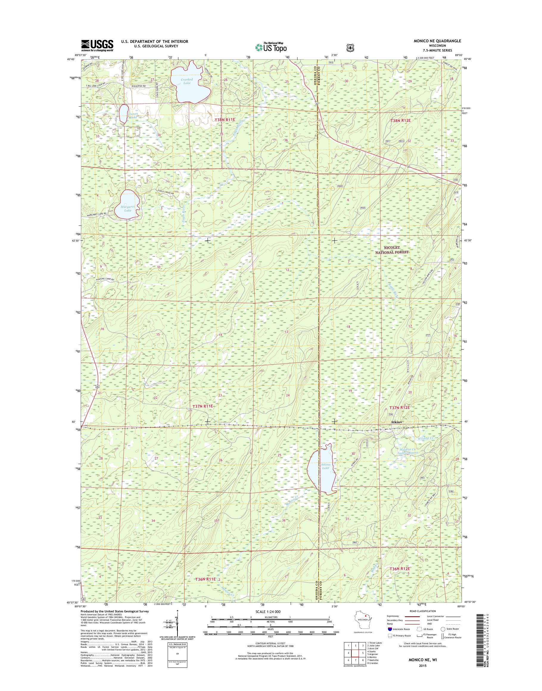 Monico NE Wisconsin US Topo Map – MyTopo Map Store