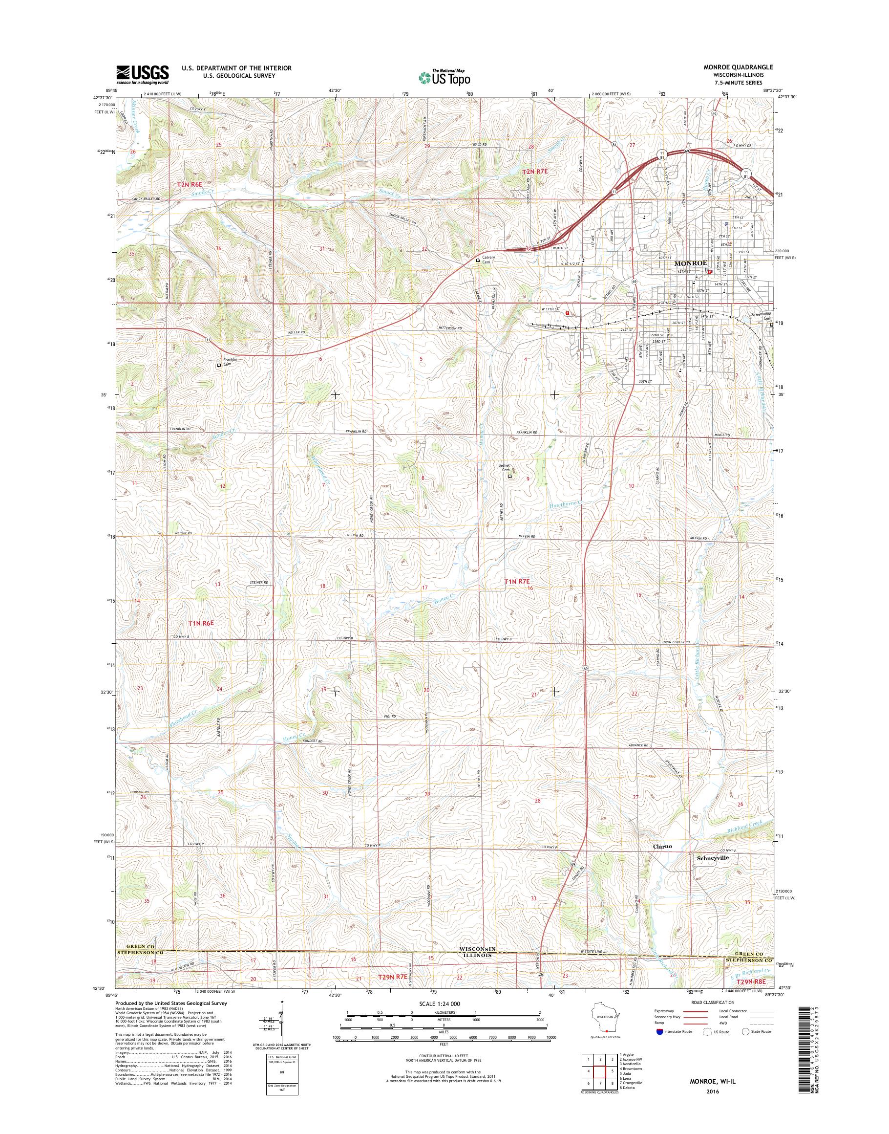 Monroe Wisconsin US Topo Map – MyTopo Map Store