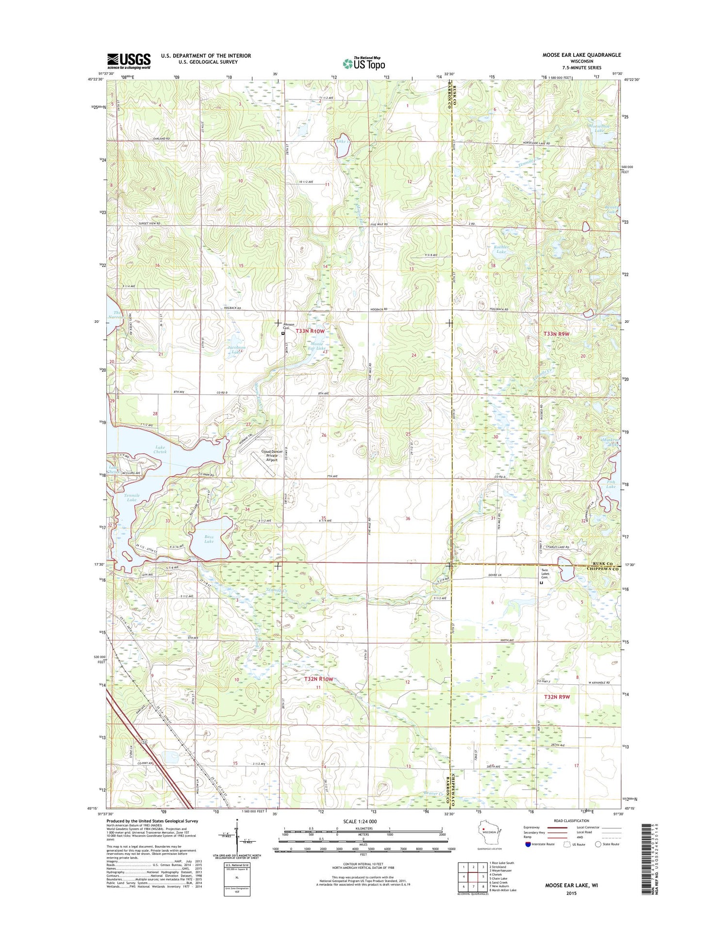 Moose Ear Lake Wisconsin US Topo Map Image