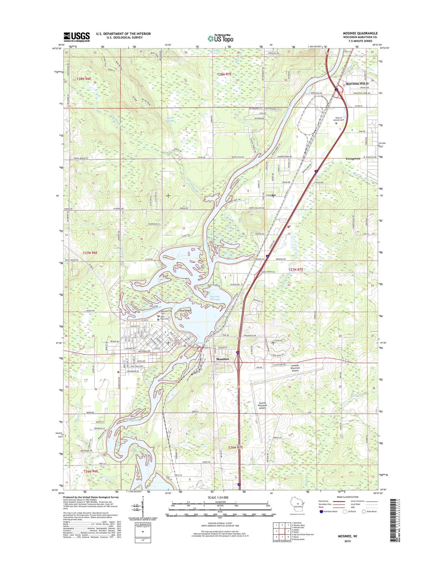 Mosinee Wisconsin US Topo Map Image