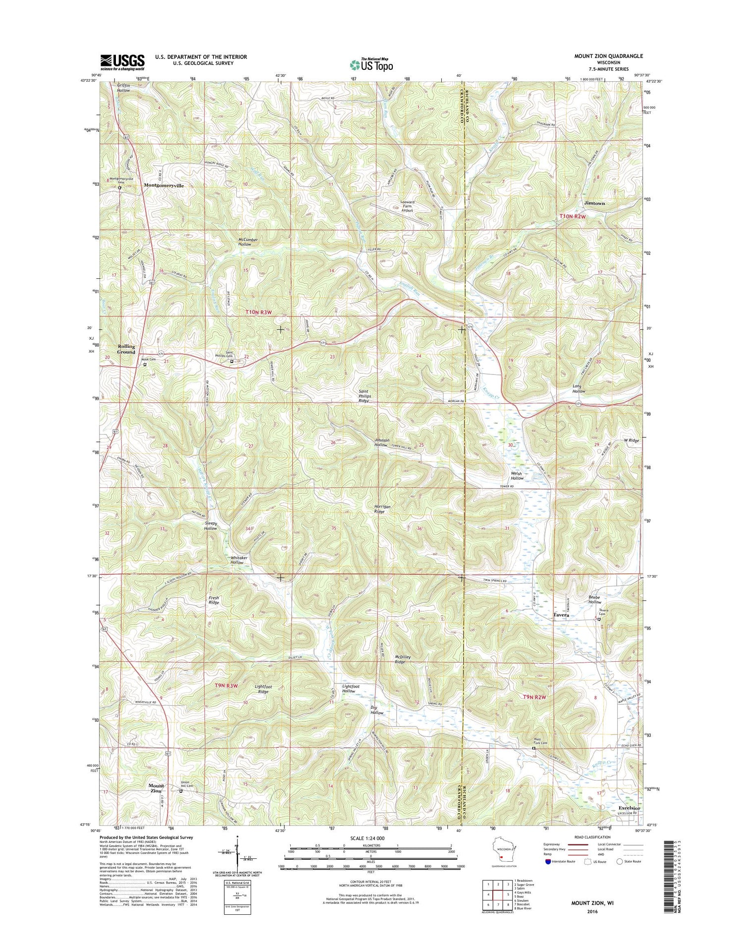 Mount Zion Wisconsin US Topo Map Image