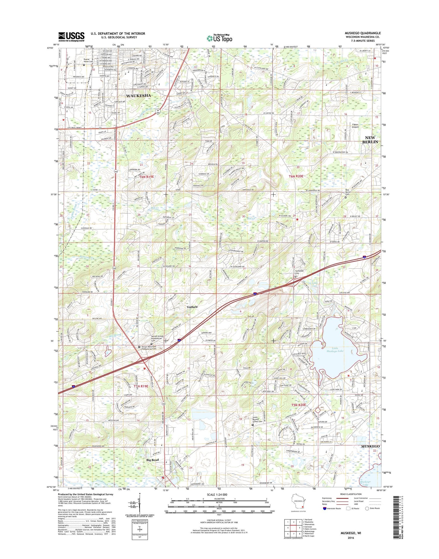 Muskego Wisconsin US Topo Map Image