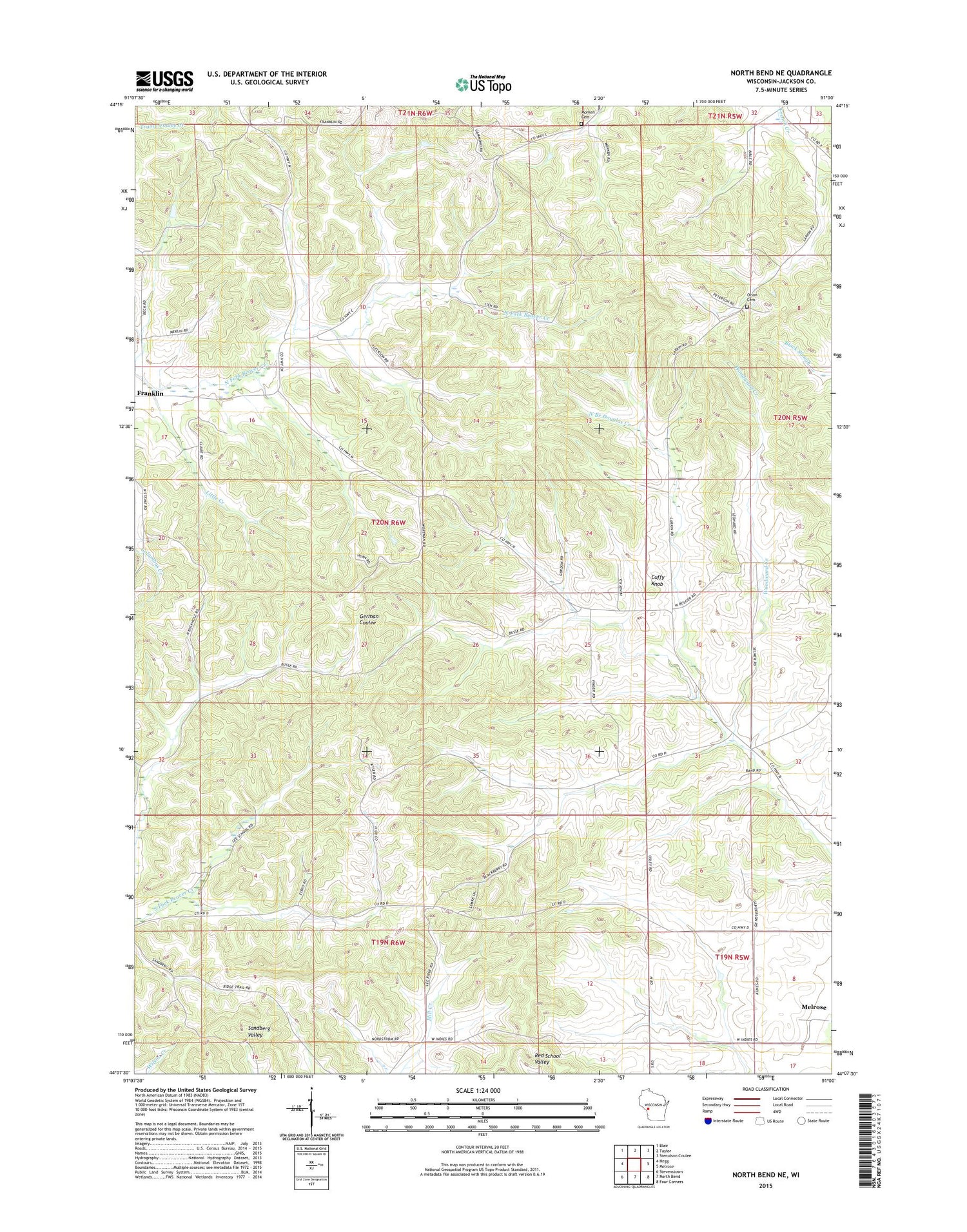 North Bend NE Wisconsin US Topo Map Image