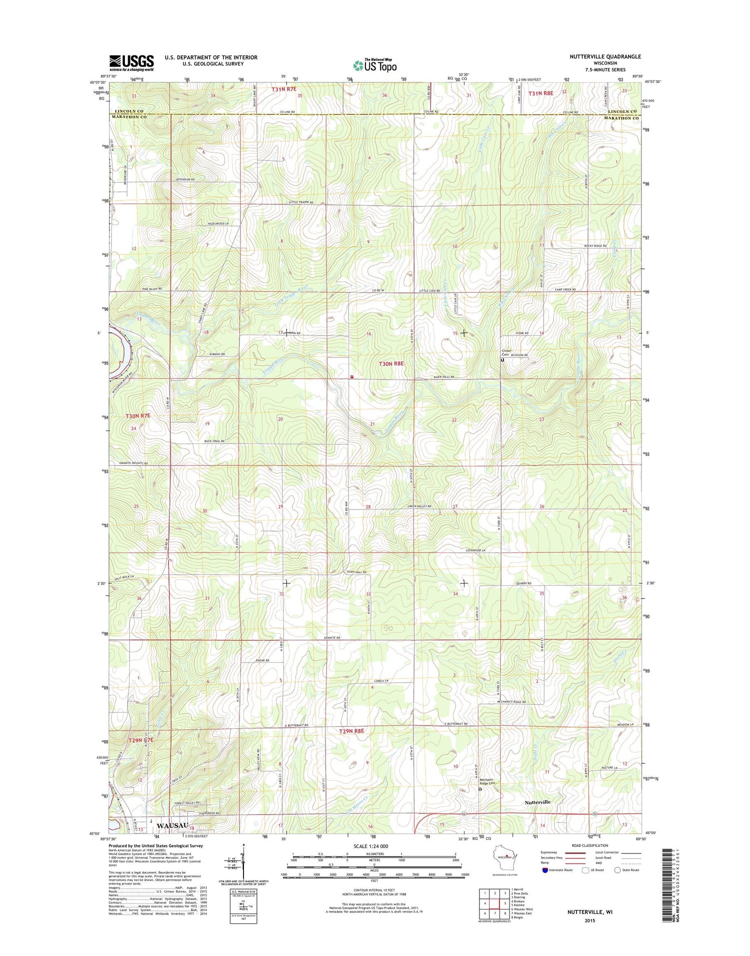 Nutterville Wisconsin US Topo Map Image