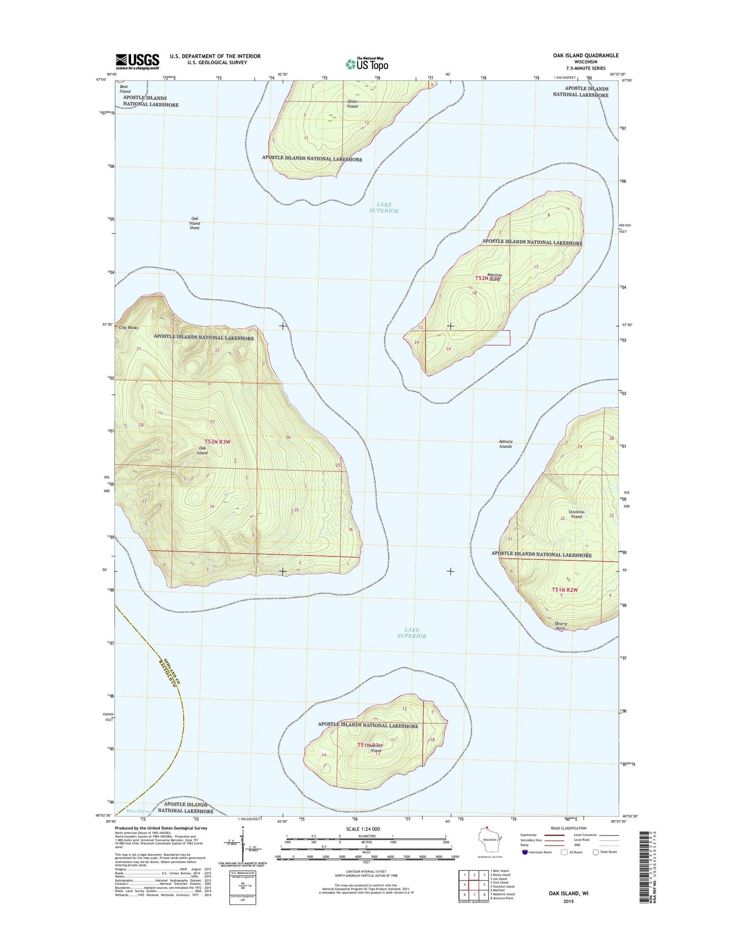Oak Island Wisconsin US Topo Map Image
