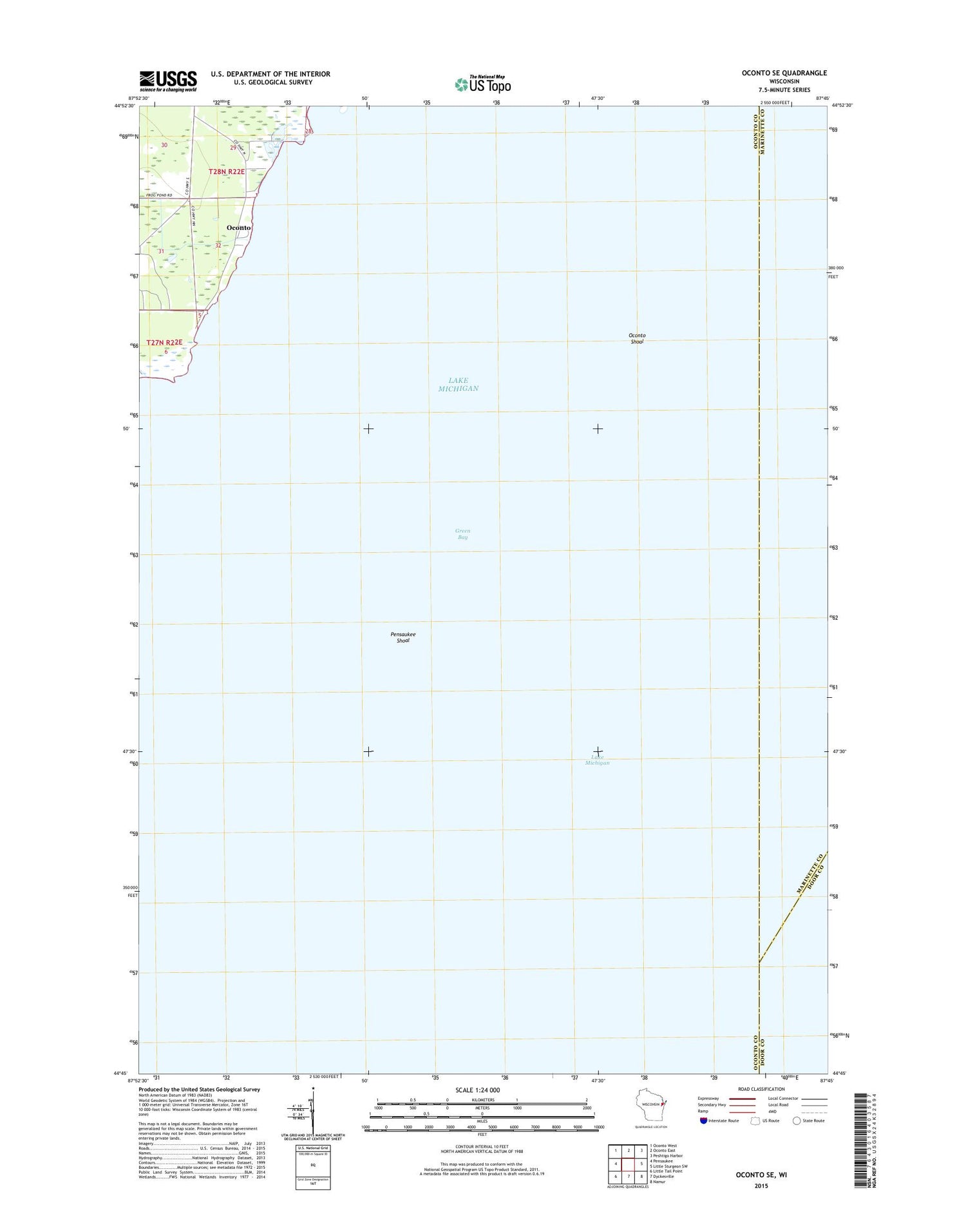 Oconto SE Wisconsin US Topo Map Image