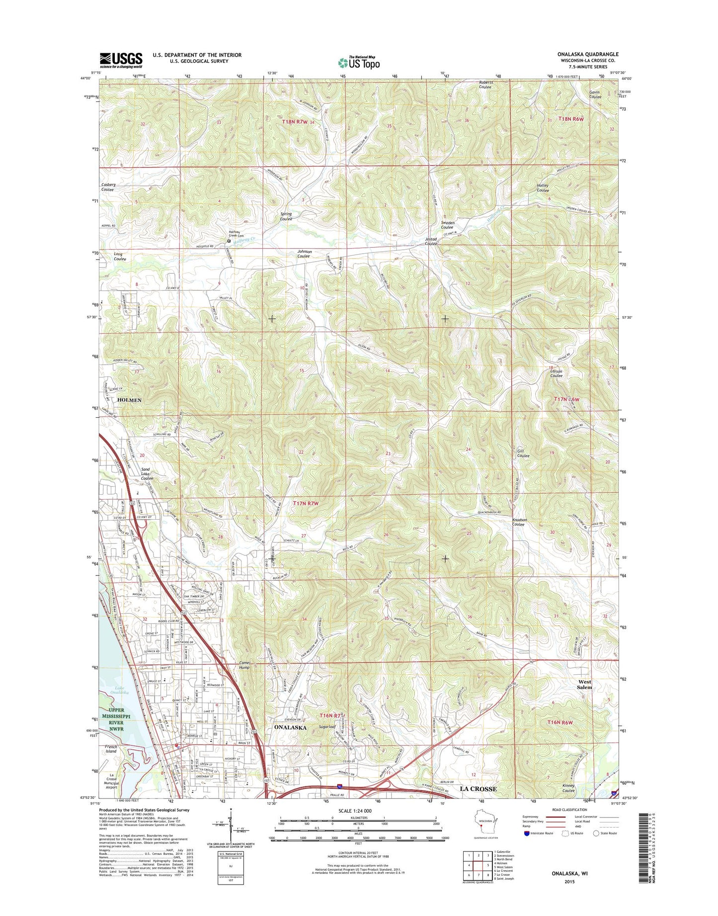 Onalaska Wisconsin US Topo Map Image