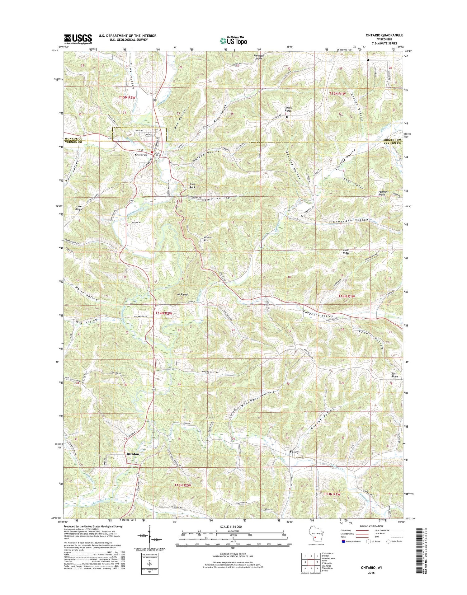 Ontario Wisconsin US Topo Map Image