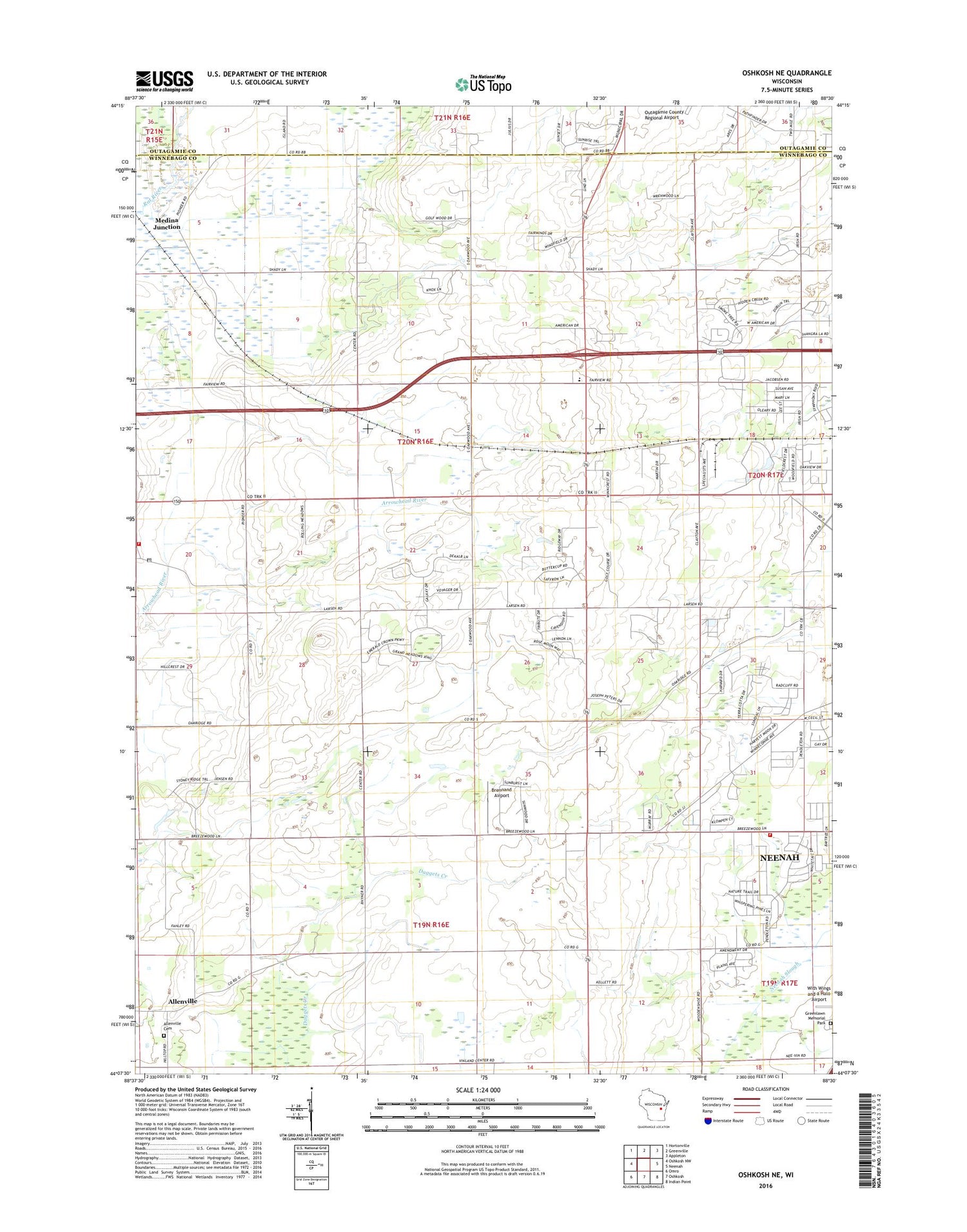 Oshkosh NE Wisconsin US Topo Map Image