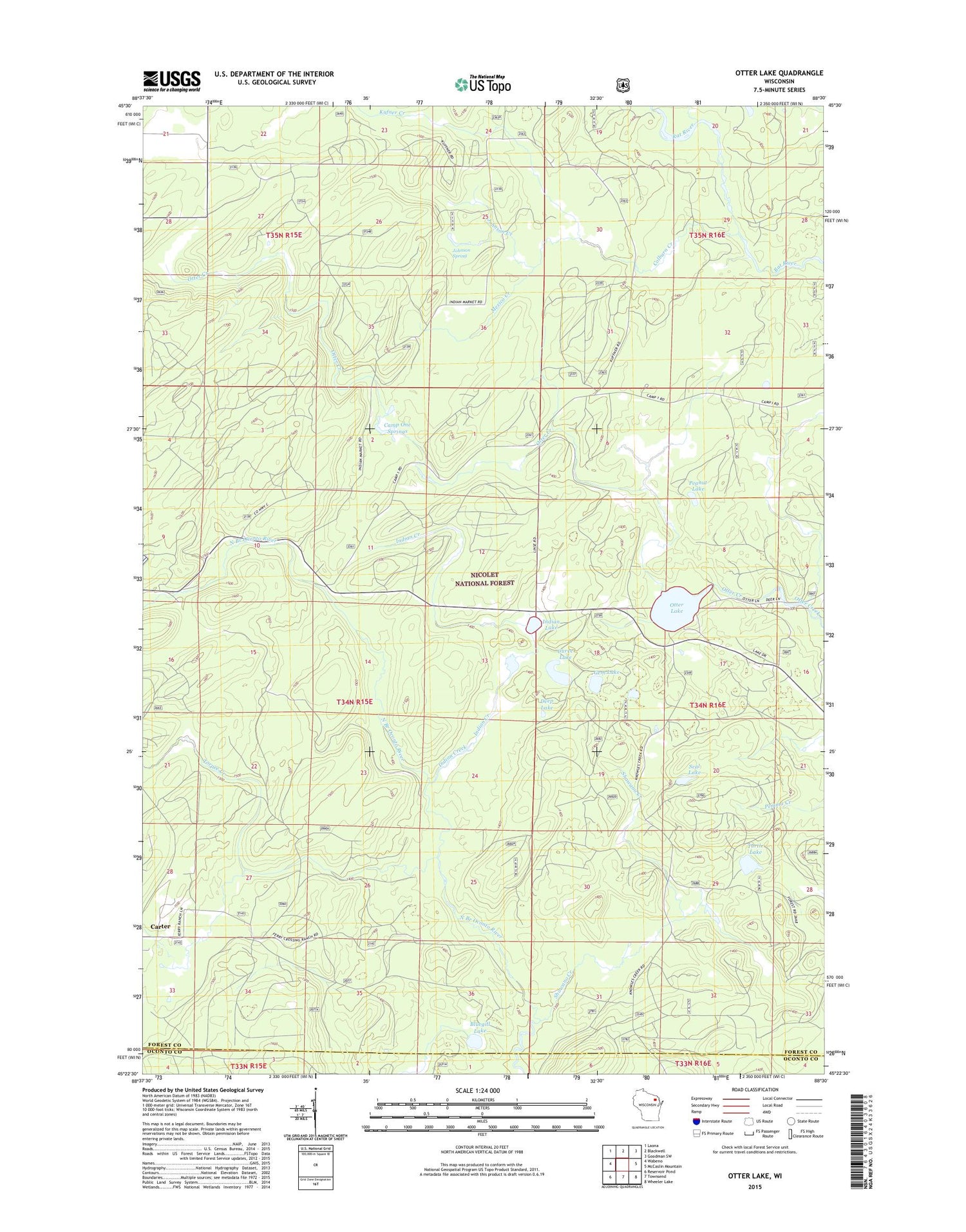 Otter Lake Wisconsin US Topo Map Image