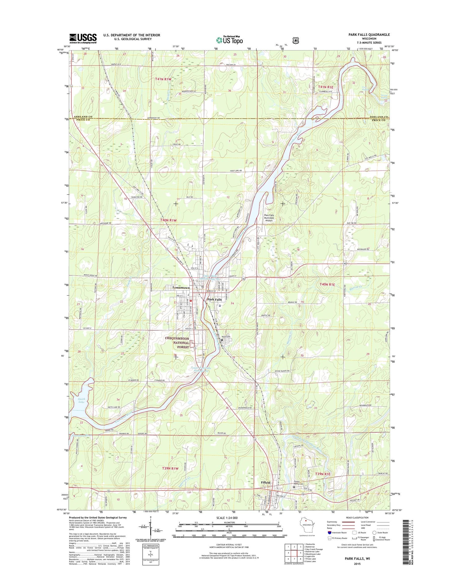 Park Falls Wisconsin US Topo Map Image