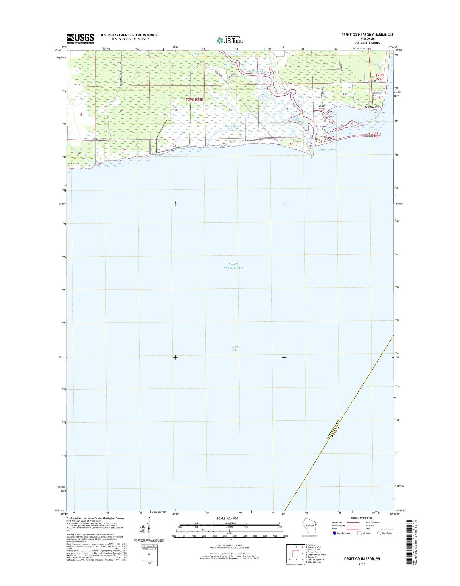 Peshtigo Harbor Wisconsin US Topo Map Image