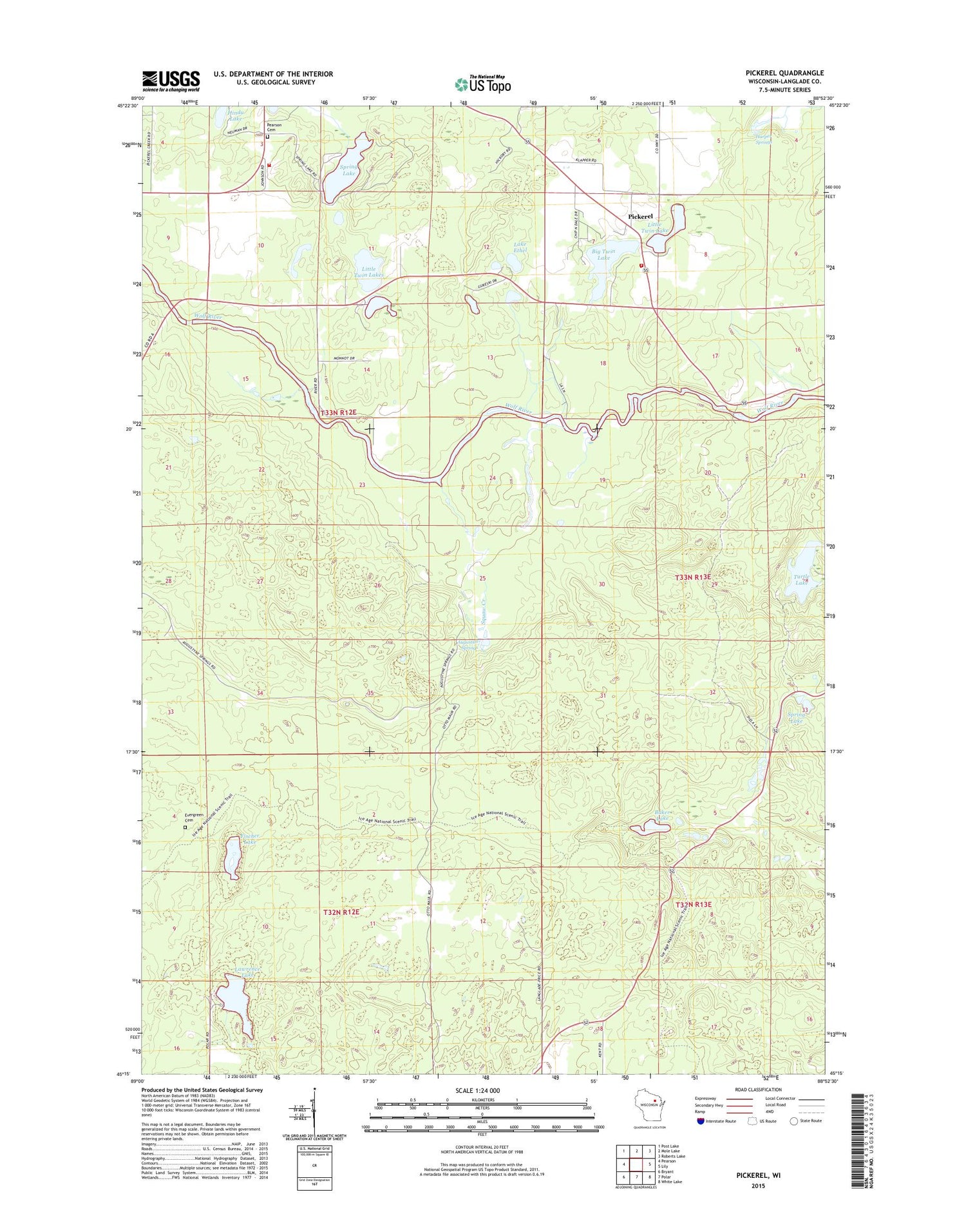 Pickerel Wisconsin US Topo Map Image