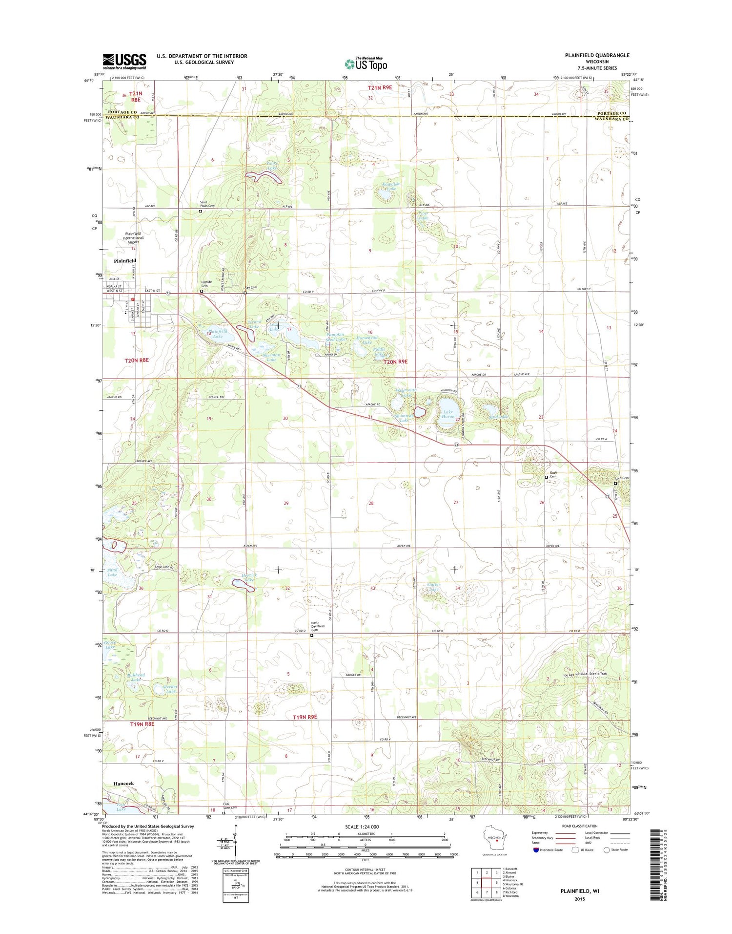 Plainfield Wisconsin US Topo Map Image