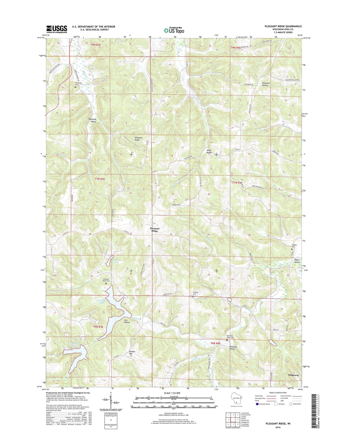 Pleasant Ridge Wisconsin US Topo Map Image