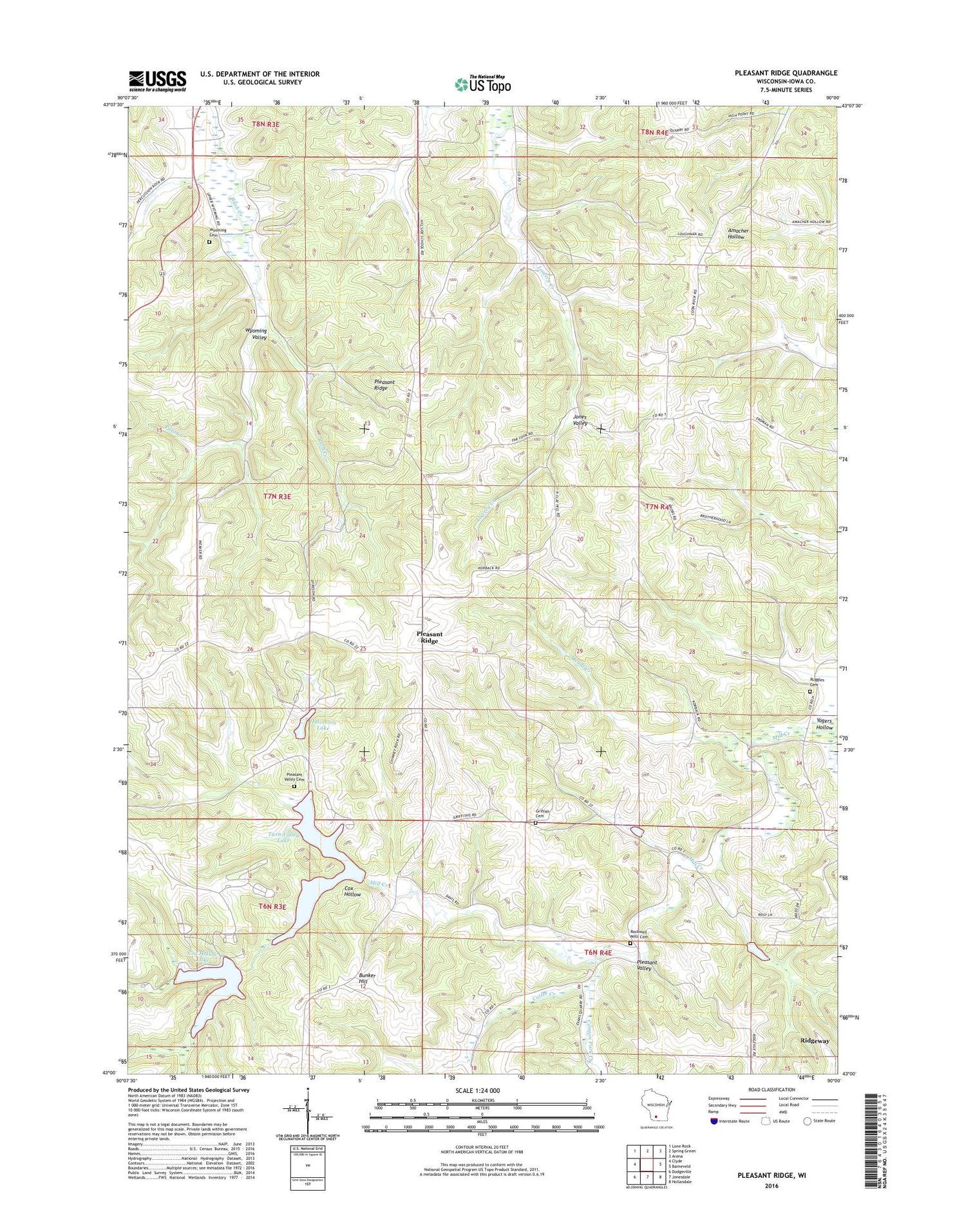Pleasant Ridge Wisconsin US Topo Map Image