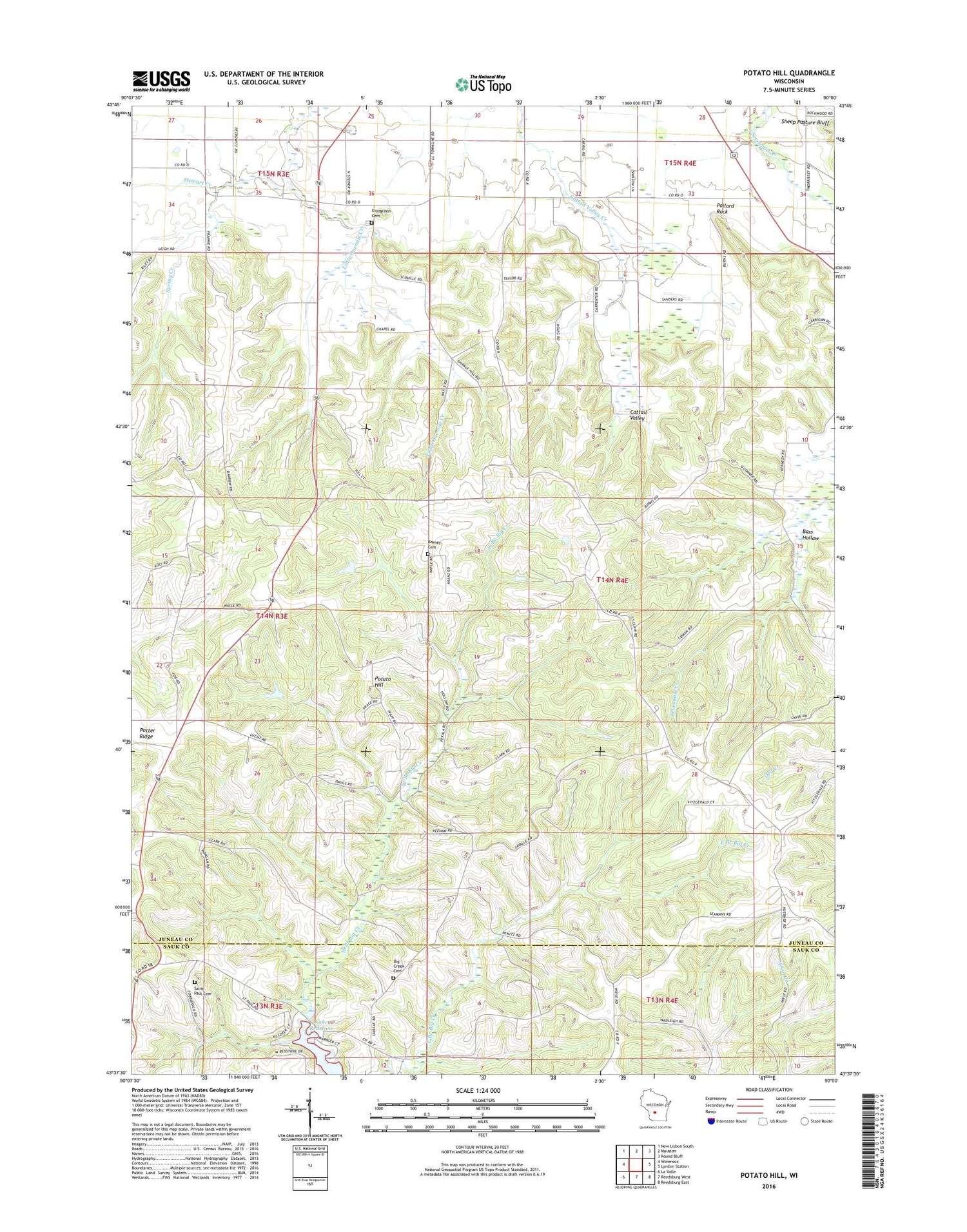 Potato Hill Wisconsin US Topo Map Image