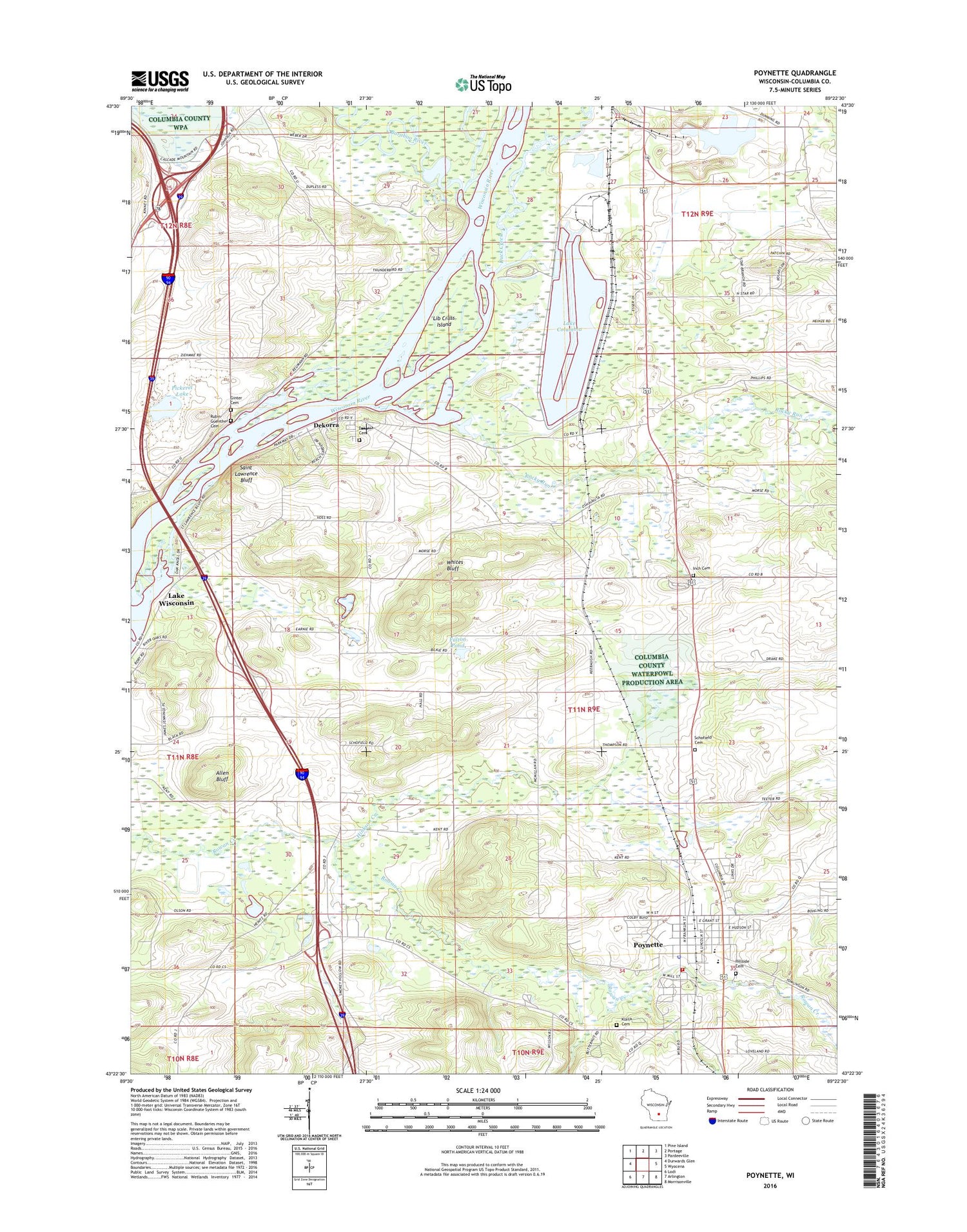 Poynette Wisconsin US Topo Map Image