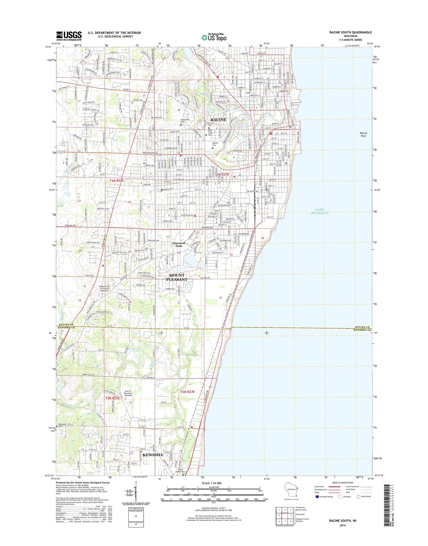 Racine South Wisconsin US Topo Map Image