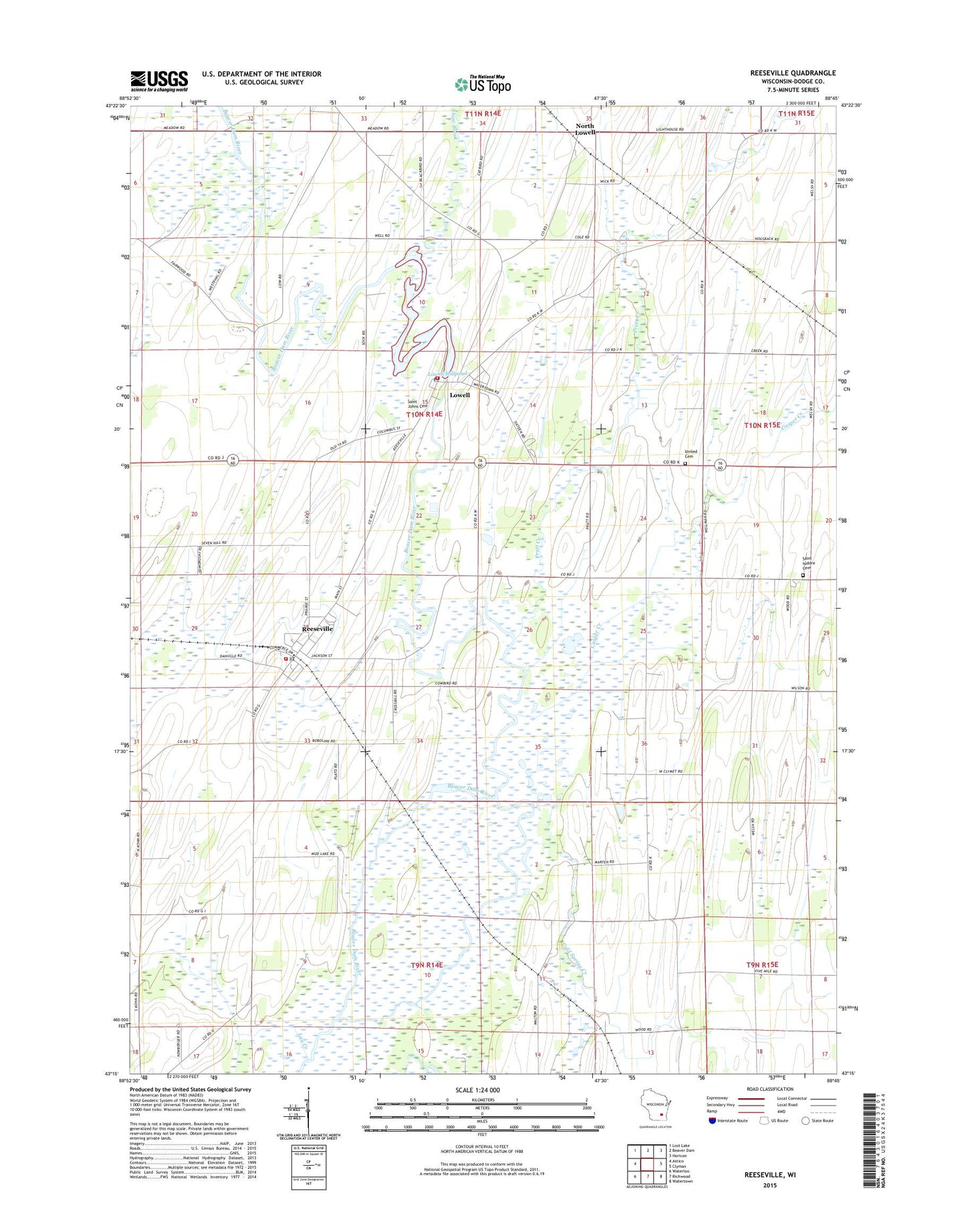 Reeseville Wisconsin US Topo Map Image