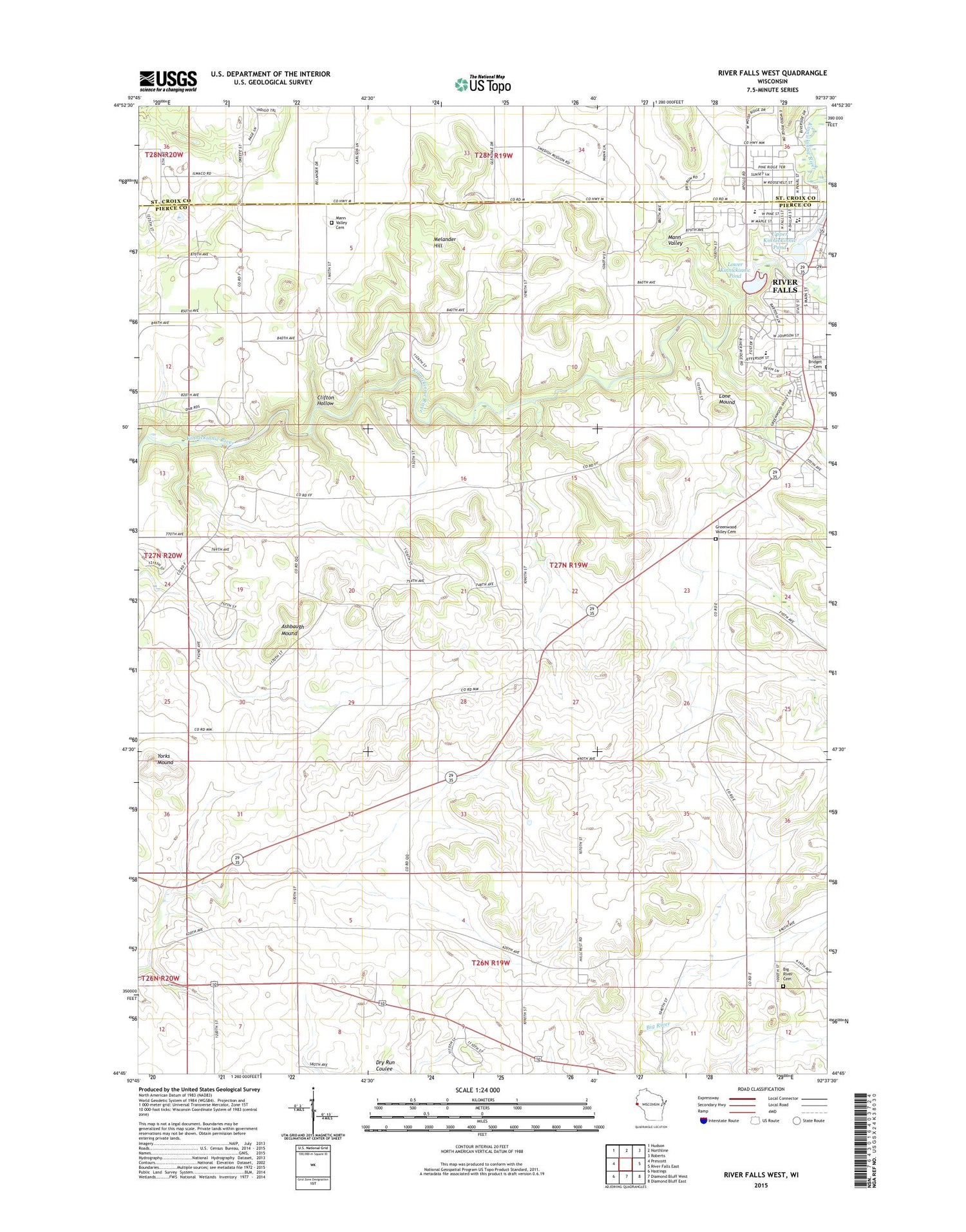 River Falls West Wisconsin US Topo Map Image