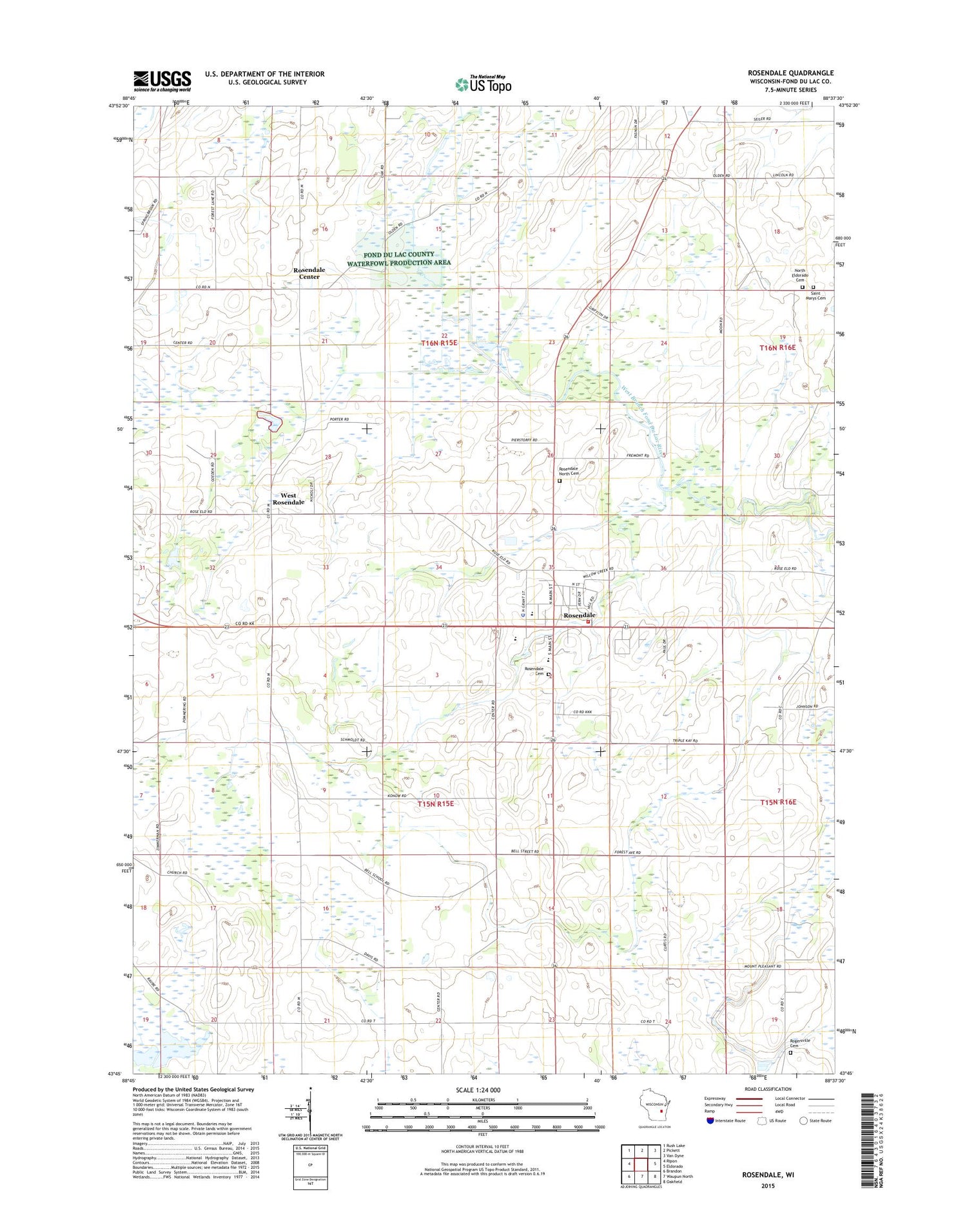 Rosendale Wisconsin US Topo Map Image
