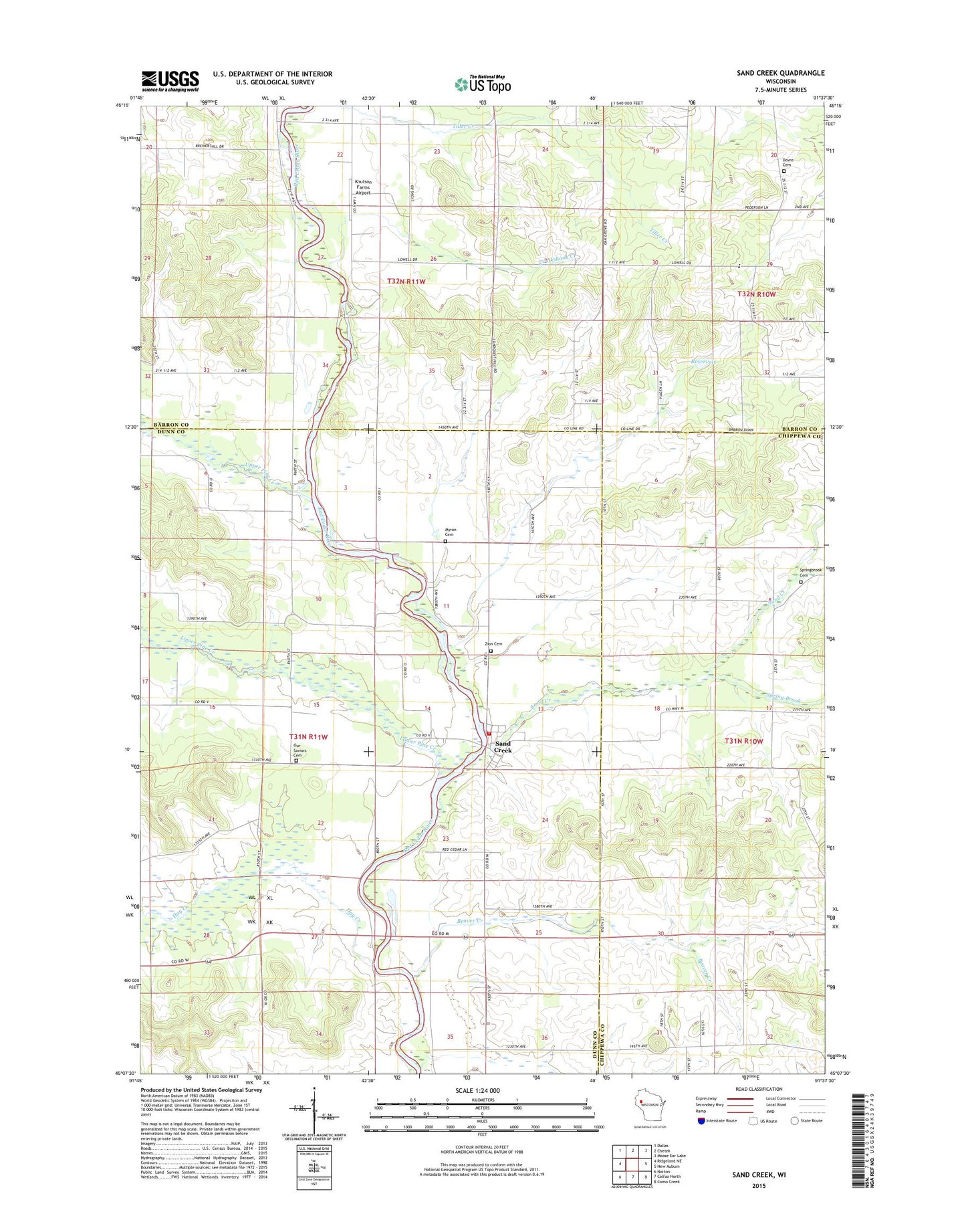 Sand Creek Wisconsin US Topo Map Image
