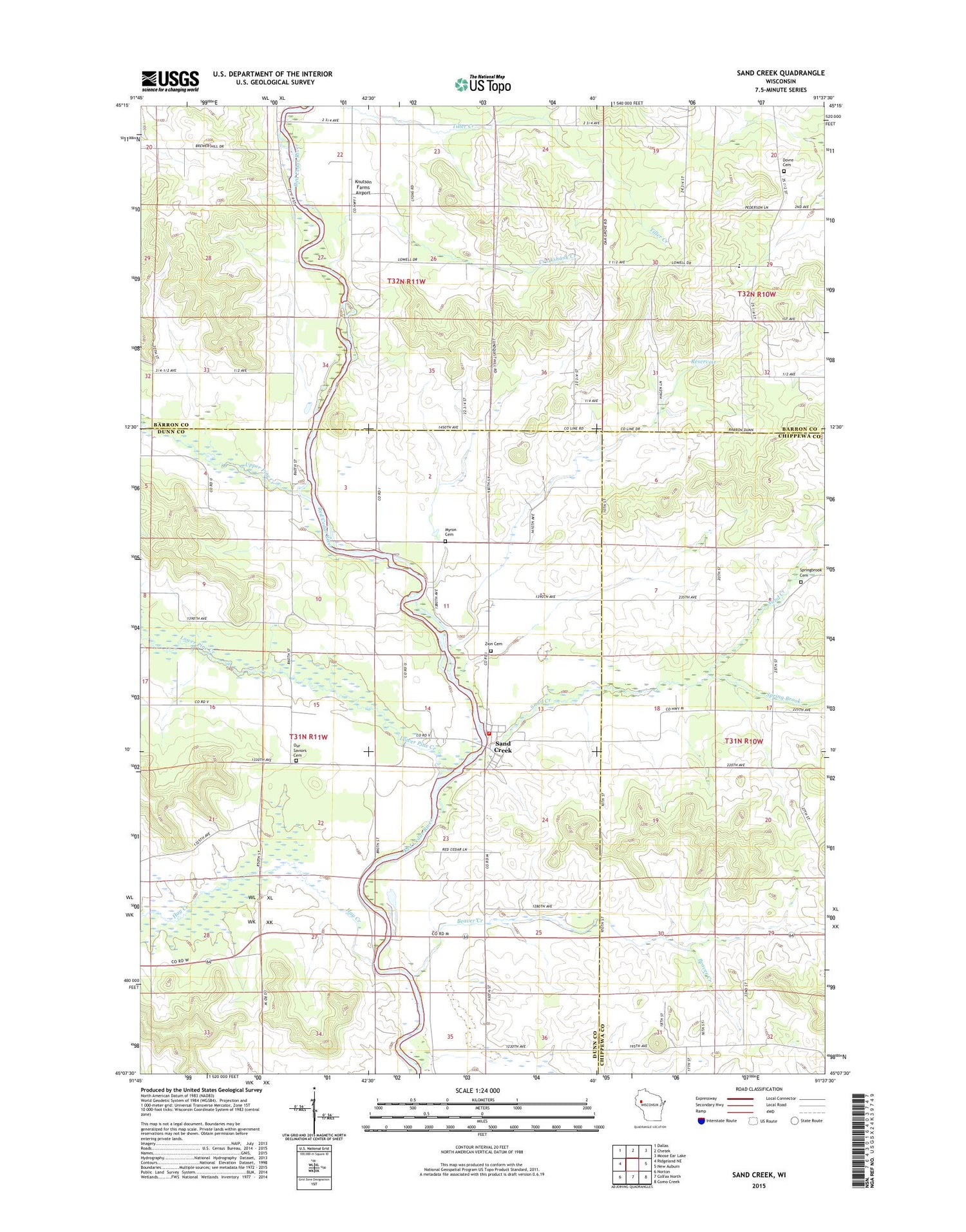 Sand Creek Wisconsin US Topo Map Image