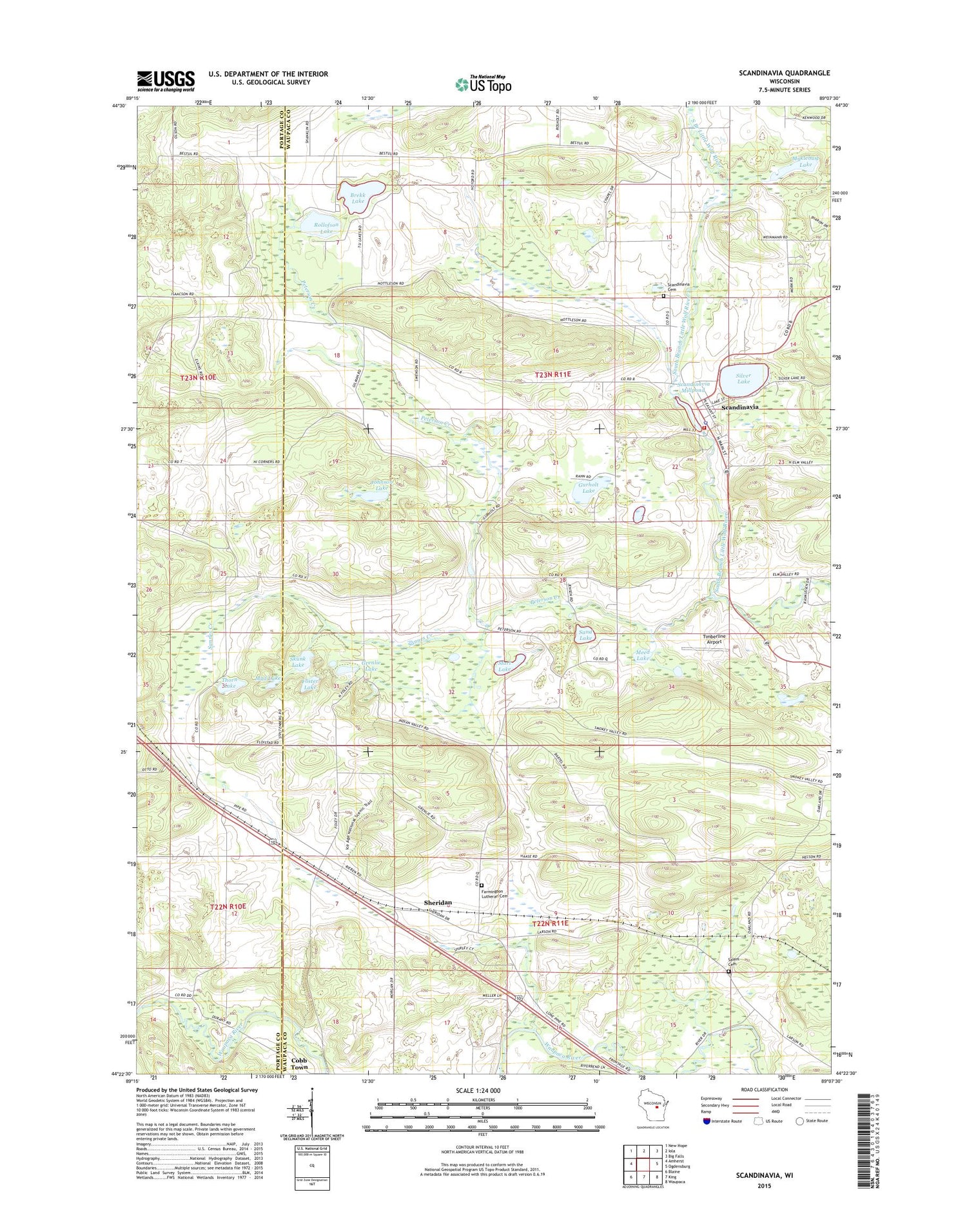 Scandinavia Wisconsin US Topo Map Image