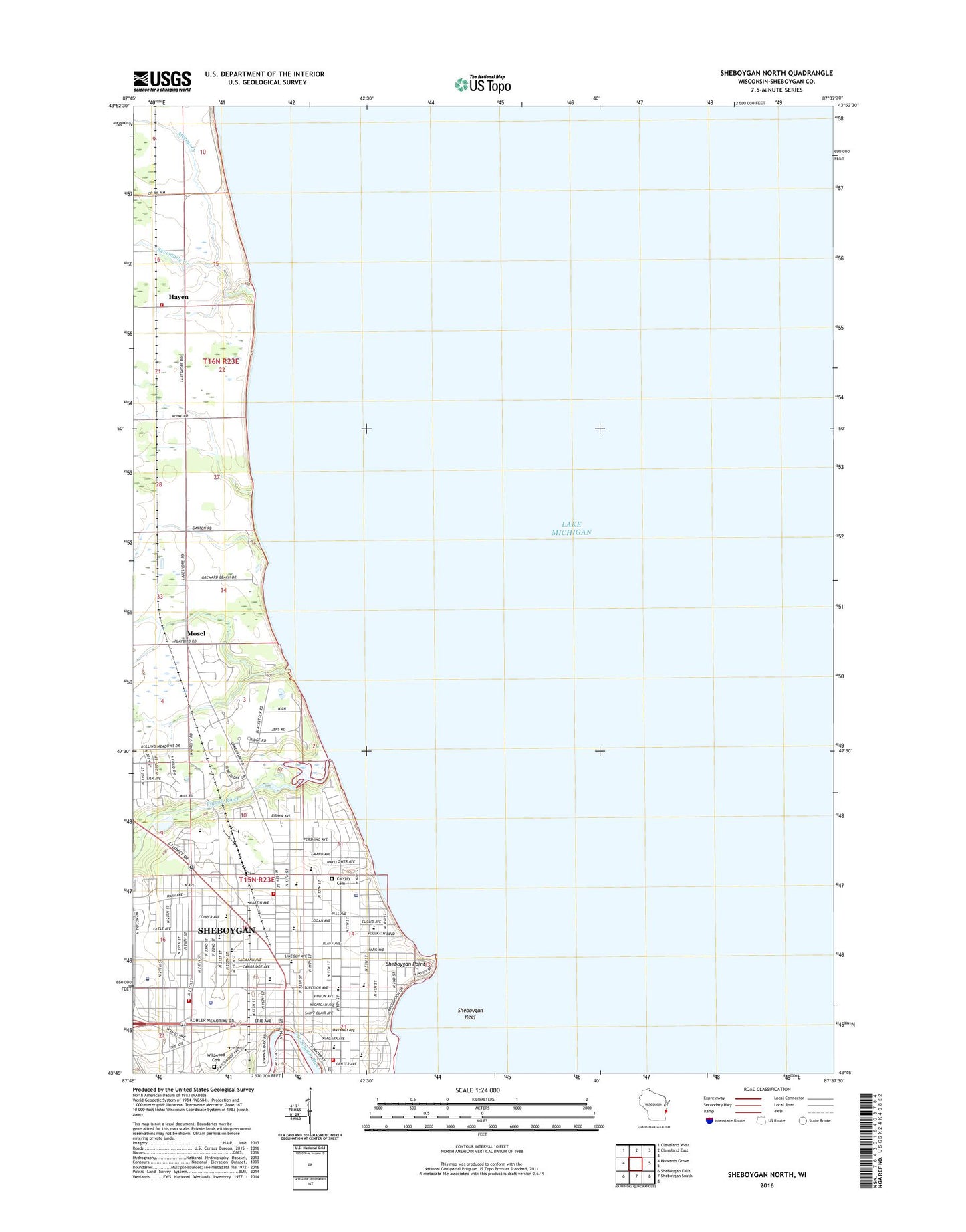 Sheboygan North Wisconsin US Topo Map Image