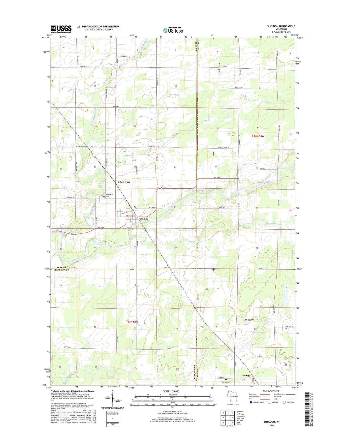 Sheldon Wisconsin US Topo Map Image