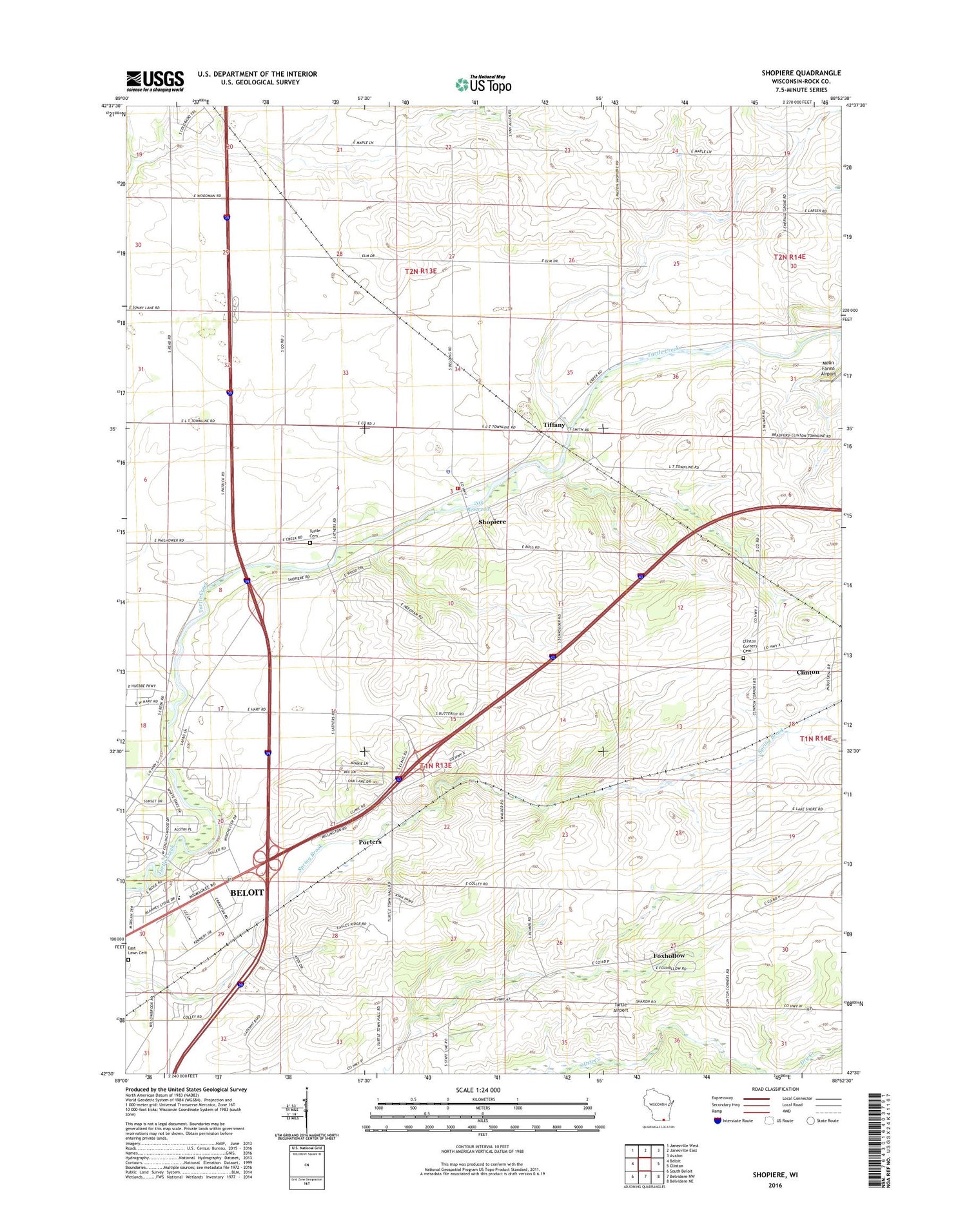 Shopiere Wisconsin US Topo Map Image