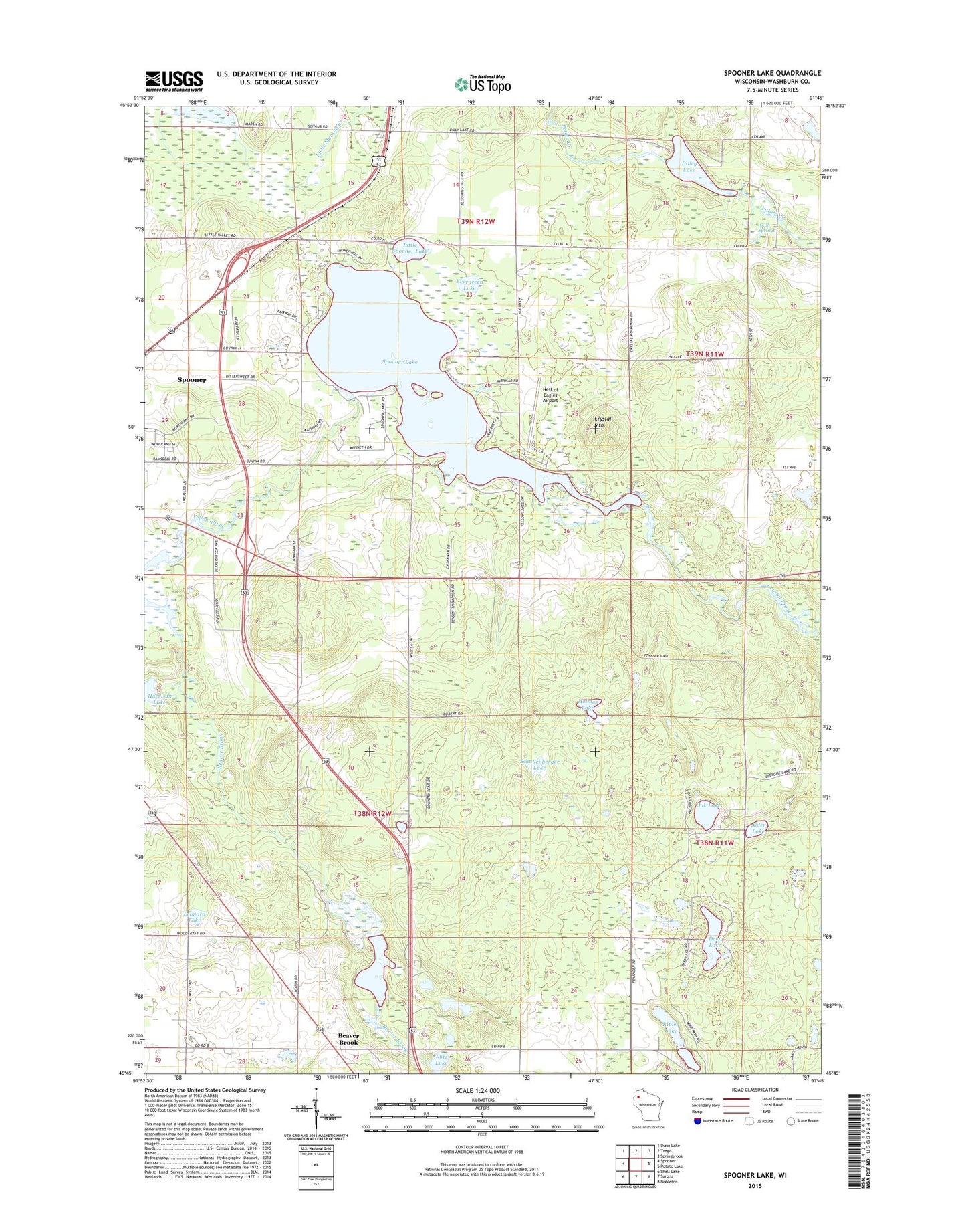Spooner Lake Wisconsin US Topo Map Image