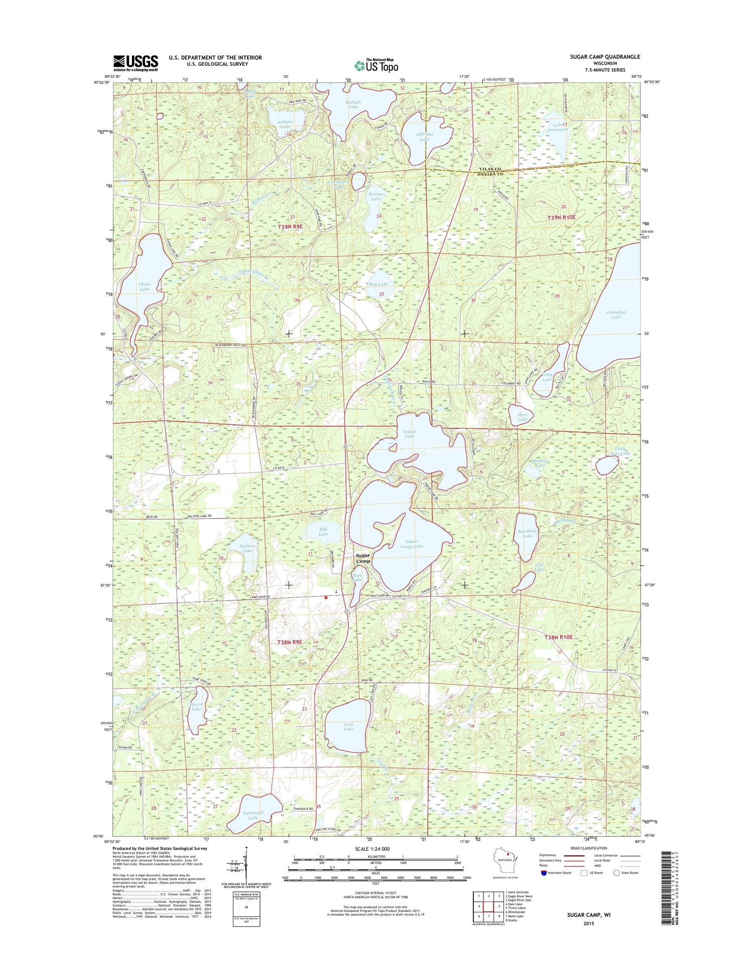 Sugar Camp Wisconsin US Topo Map Image