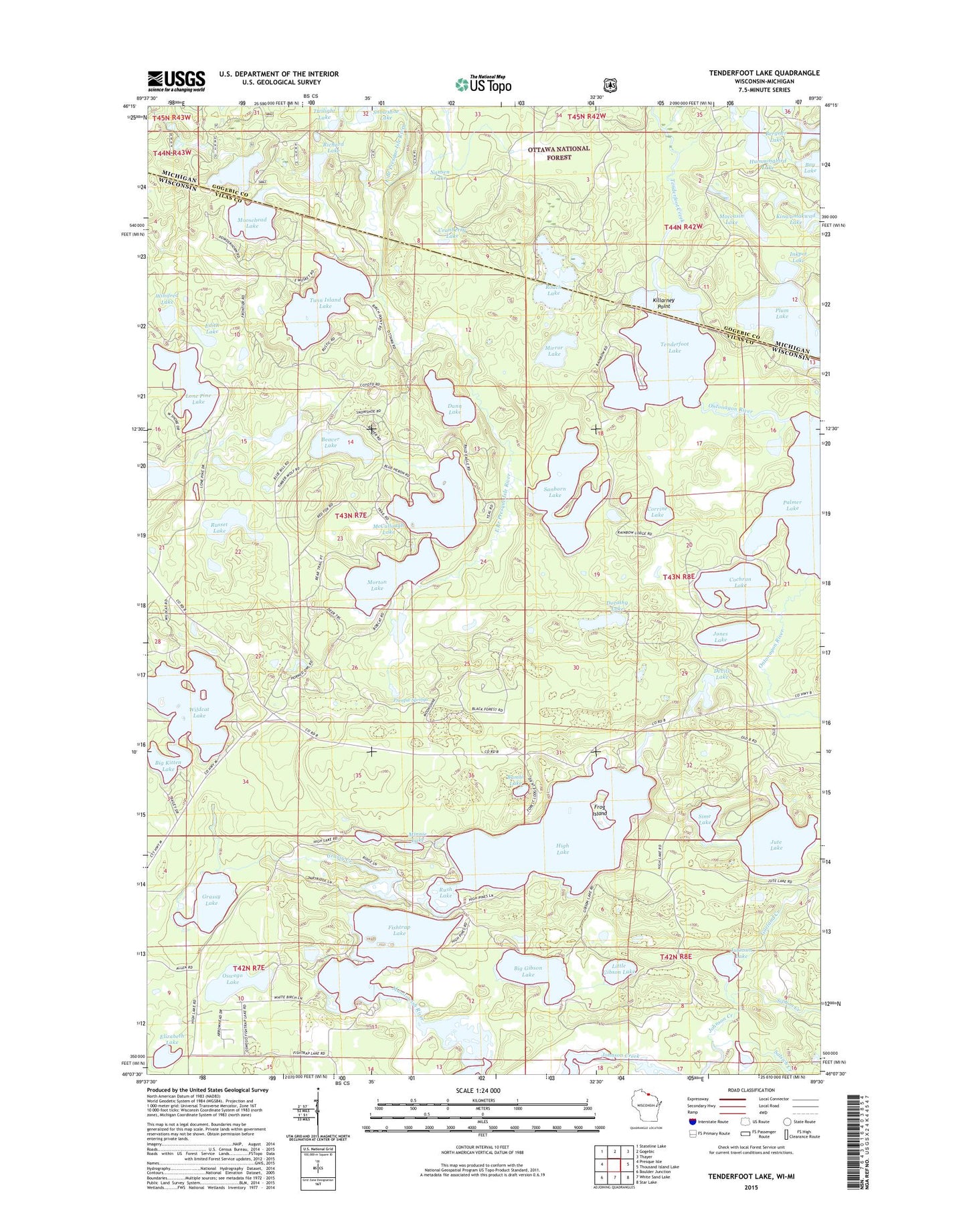 Tenderfoot Lake Wisconsin US Topo Map Image