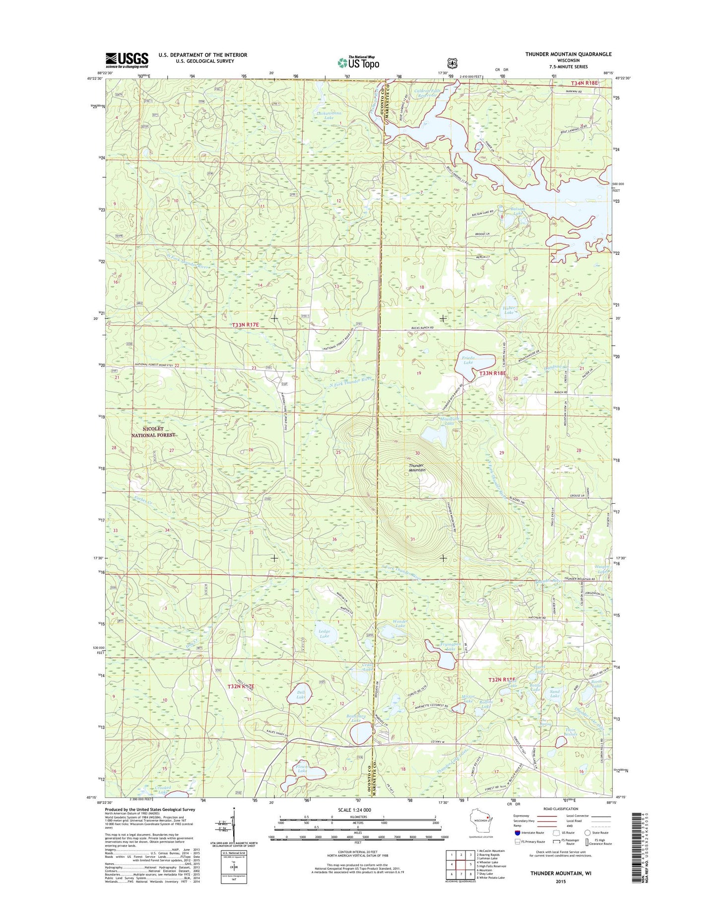 Thunder Mountain Wisconsin US Topo Map Image