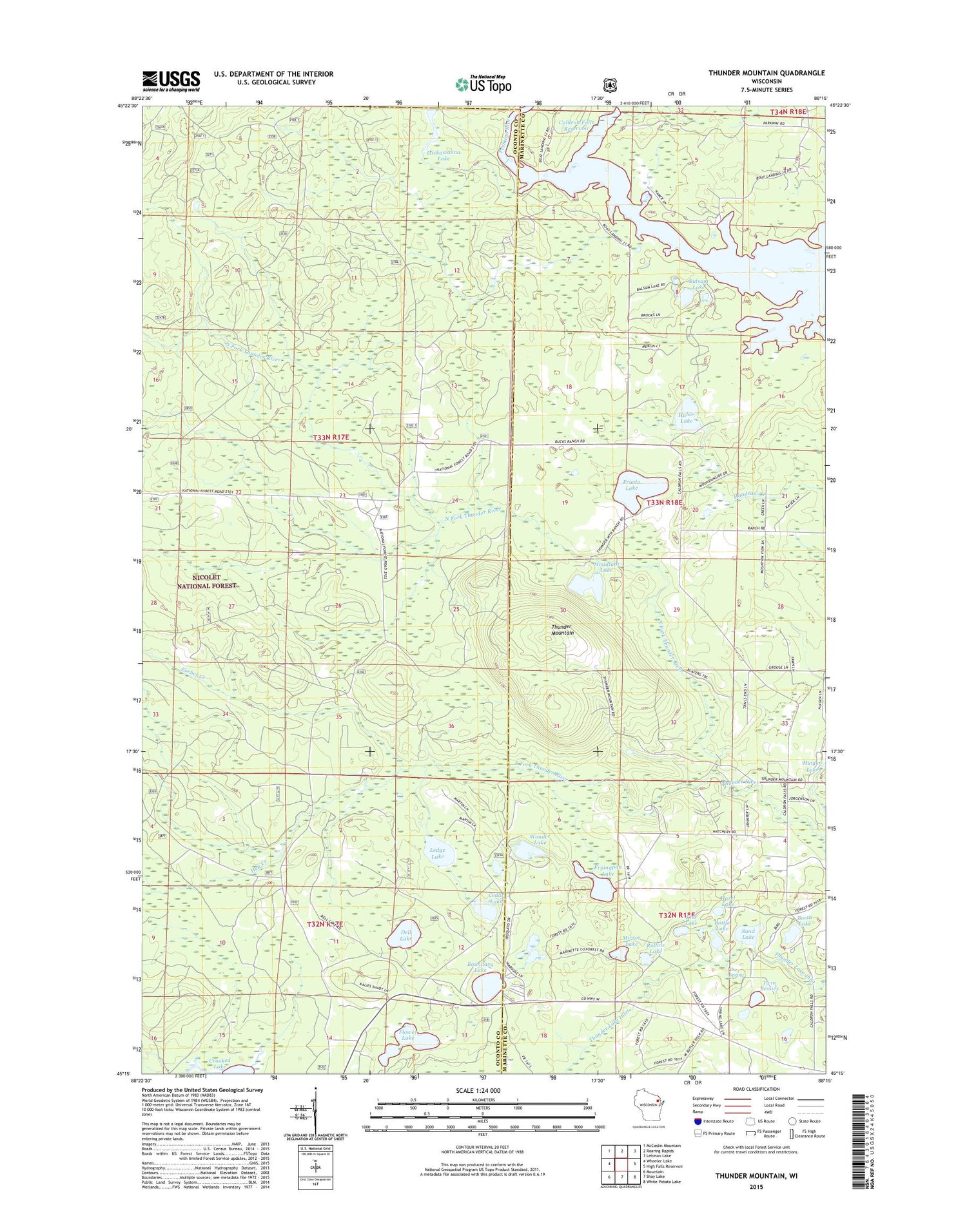 Thunder Mountain Wisconsin US Topo Map Image