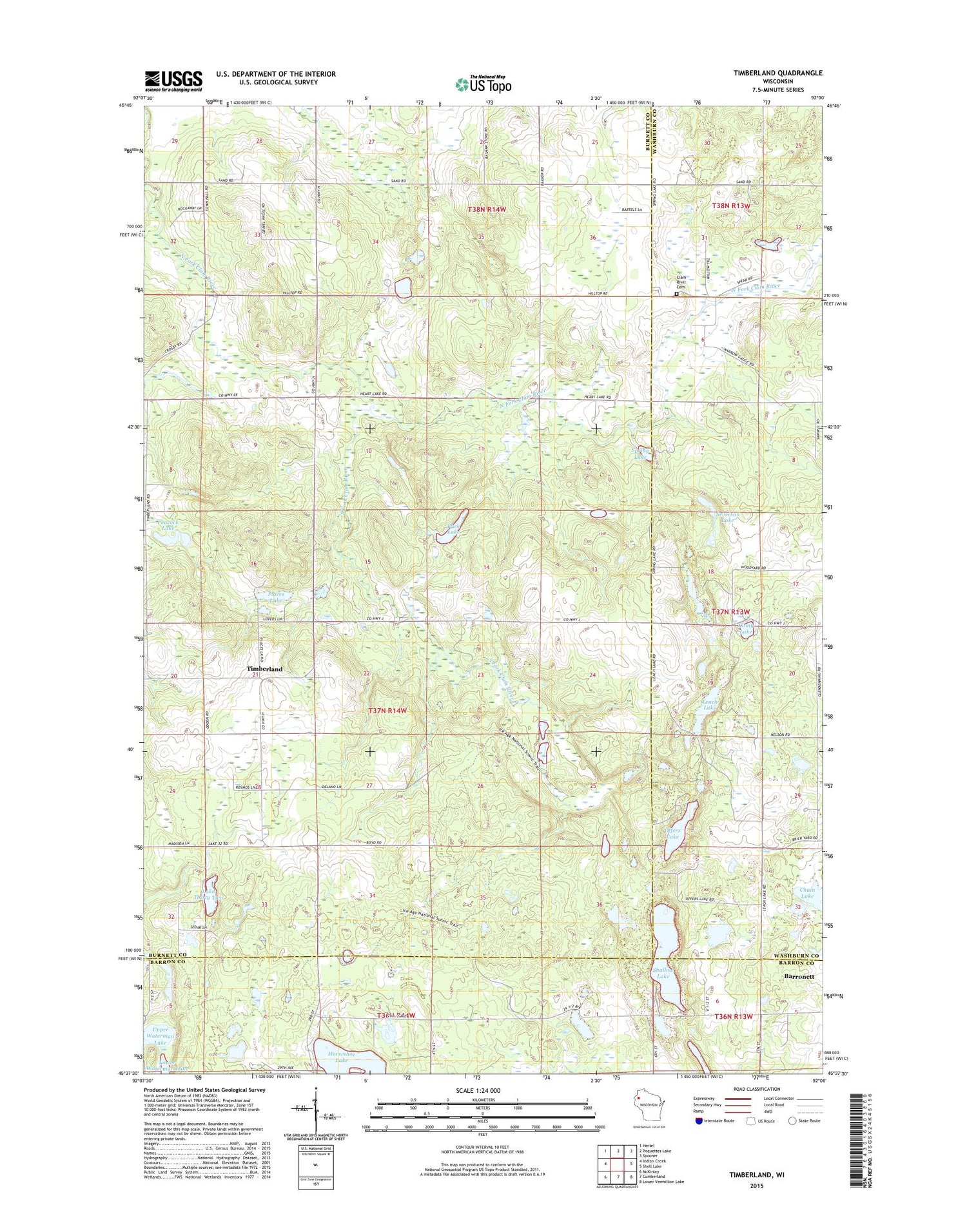 Timberland Wisconsin US Topo Map Image