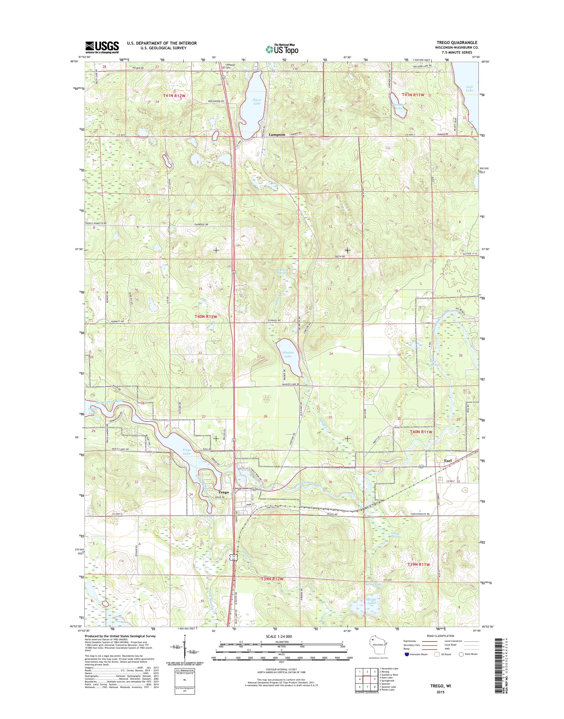 Trego Wisconsin US Topo Map – MyTopo Map Store