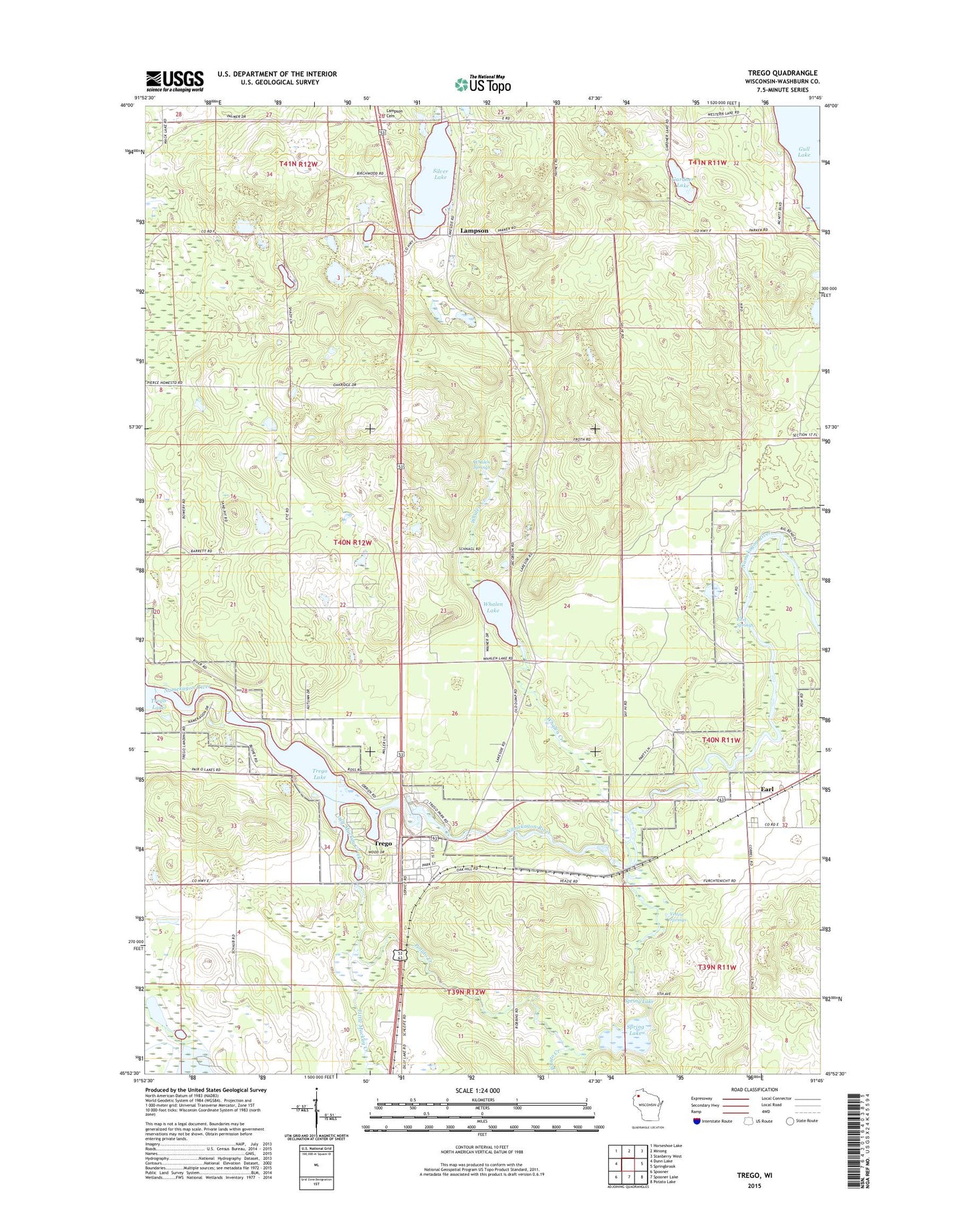 Trego Wisconsin US Topo Map Image