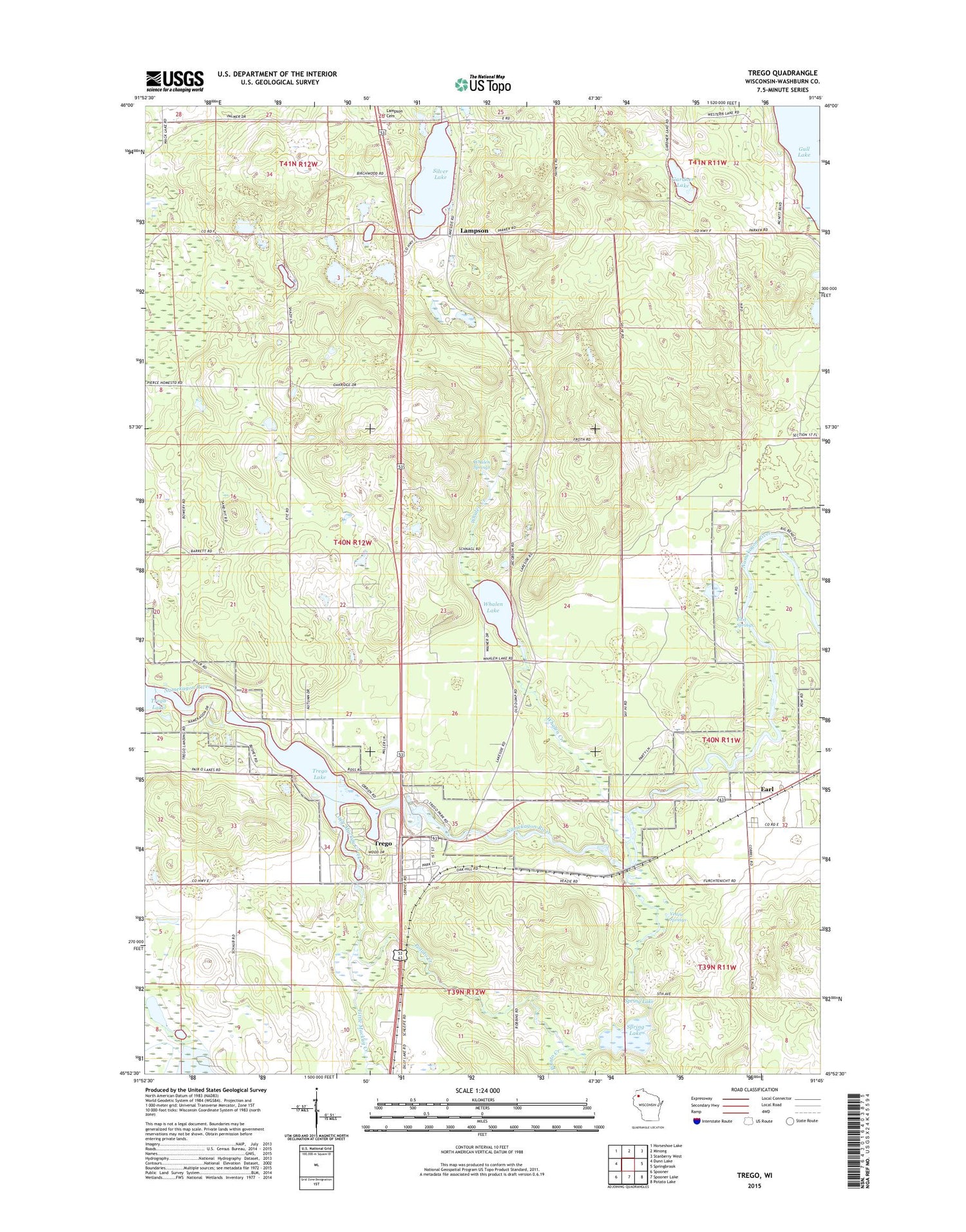 Trego Wisconsin US Topo Map Image