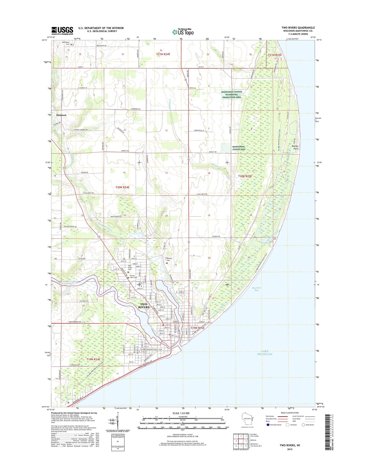 Two Rivers Wisconsin US Topo Map Image