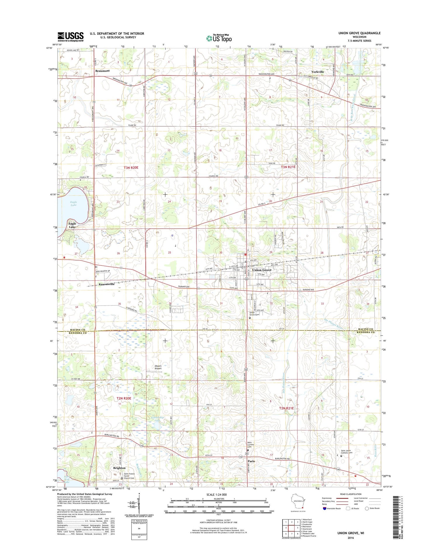 Union Grove Wisconsin US Topo Map Image